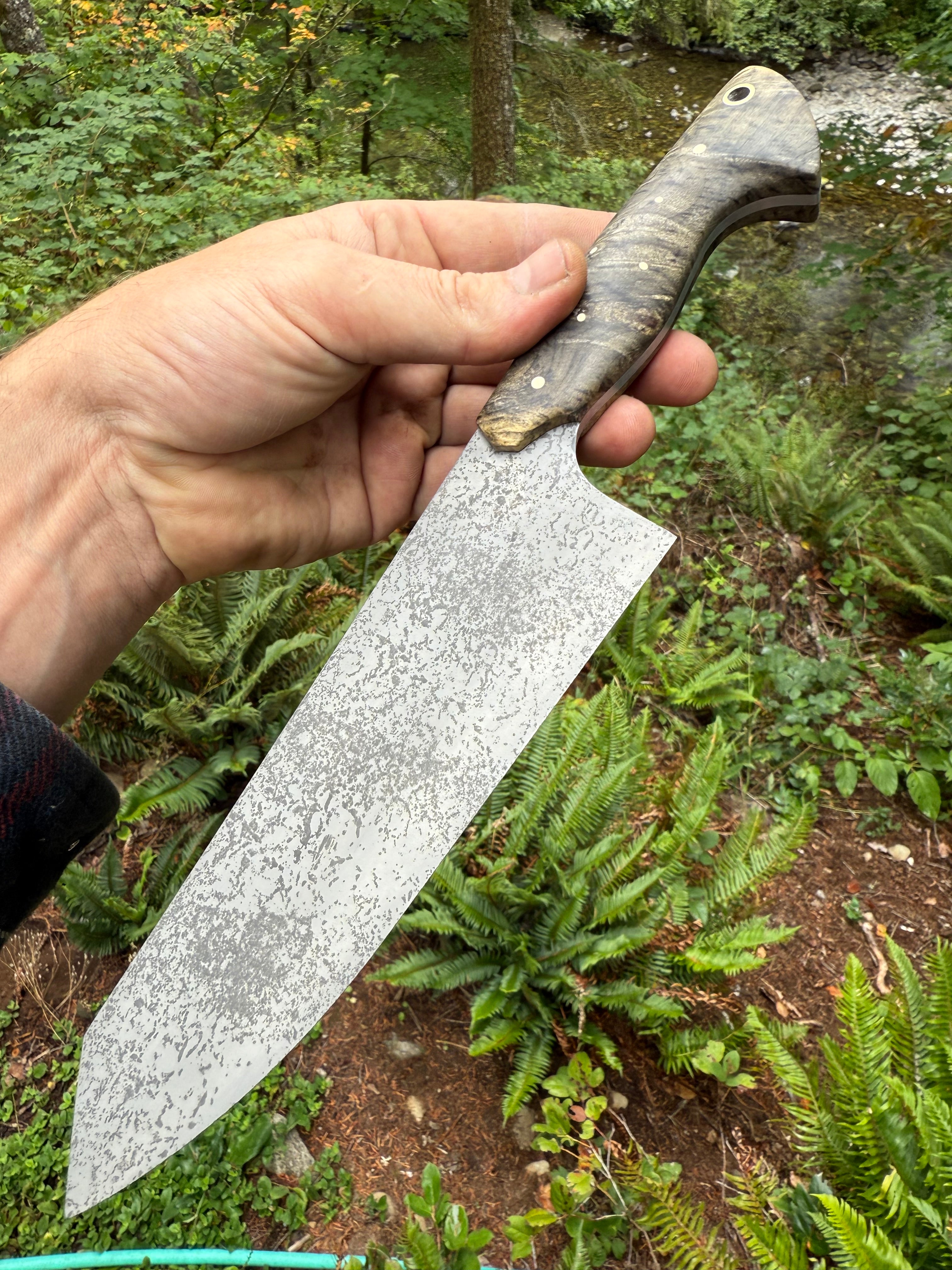 S-Ground Chef’s Knife— Buckeye Burl & Brass