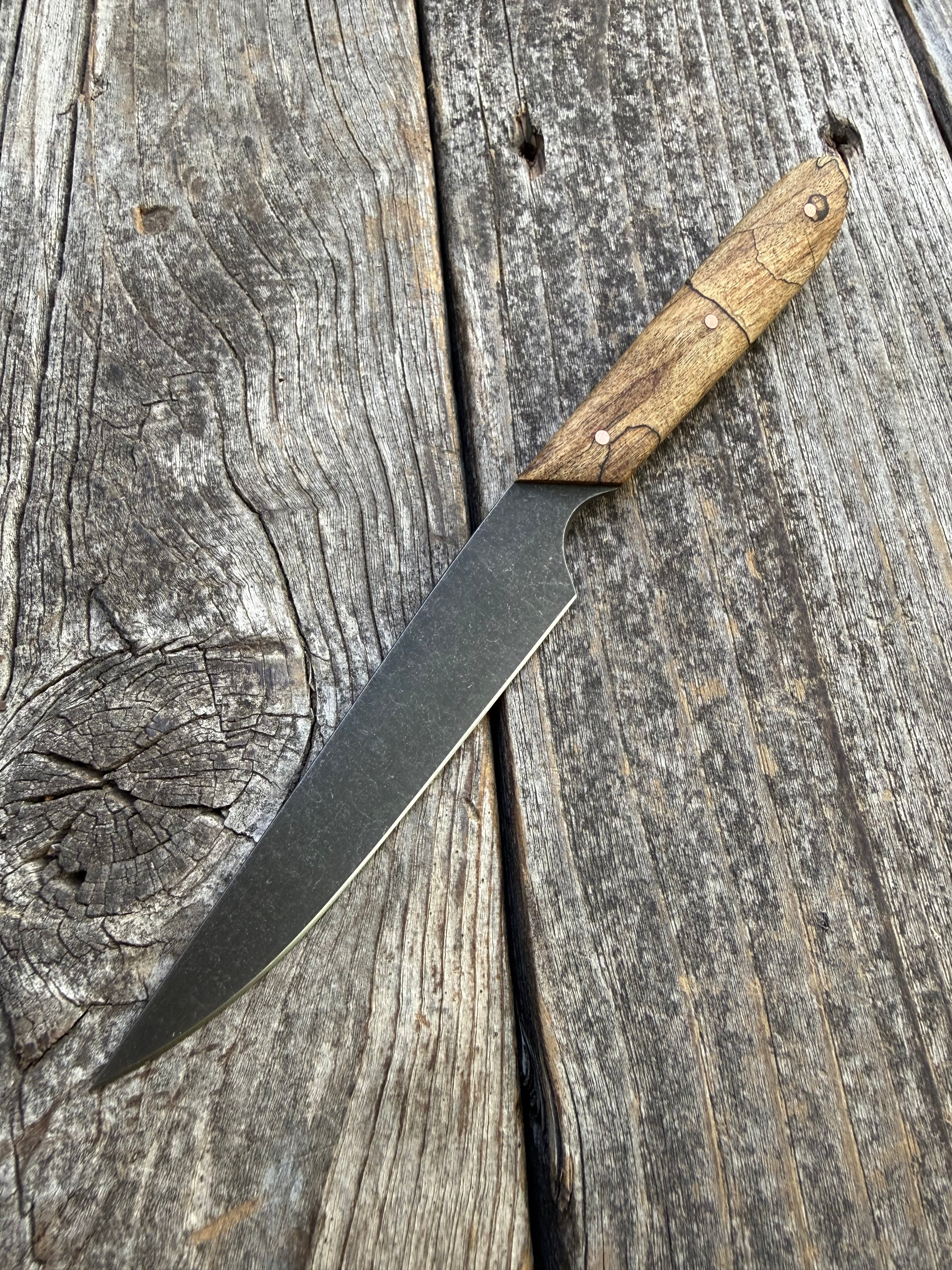 Western Paring Knife 3.75" —  Spalted Maple & Brass