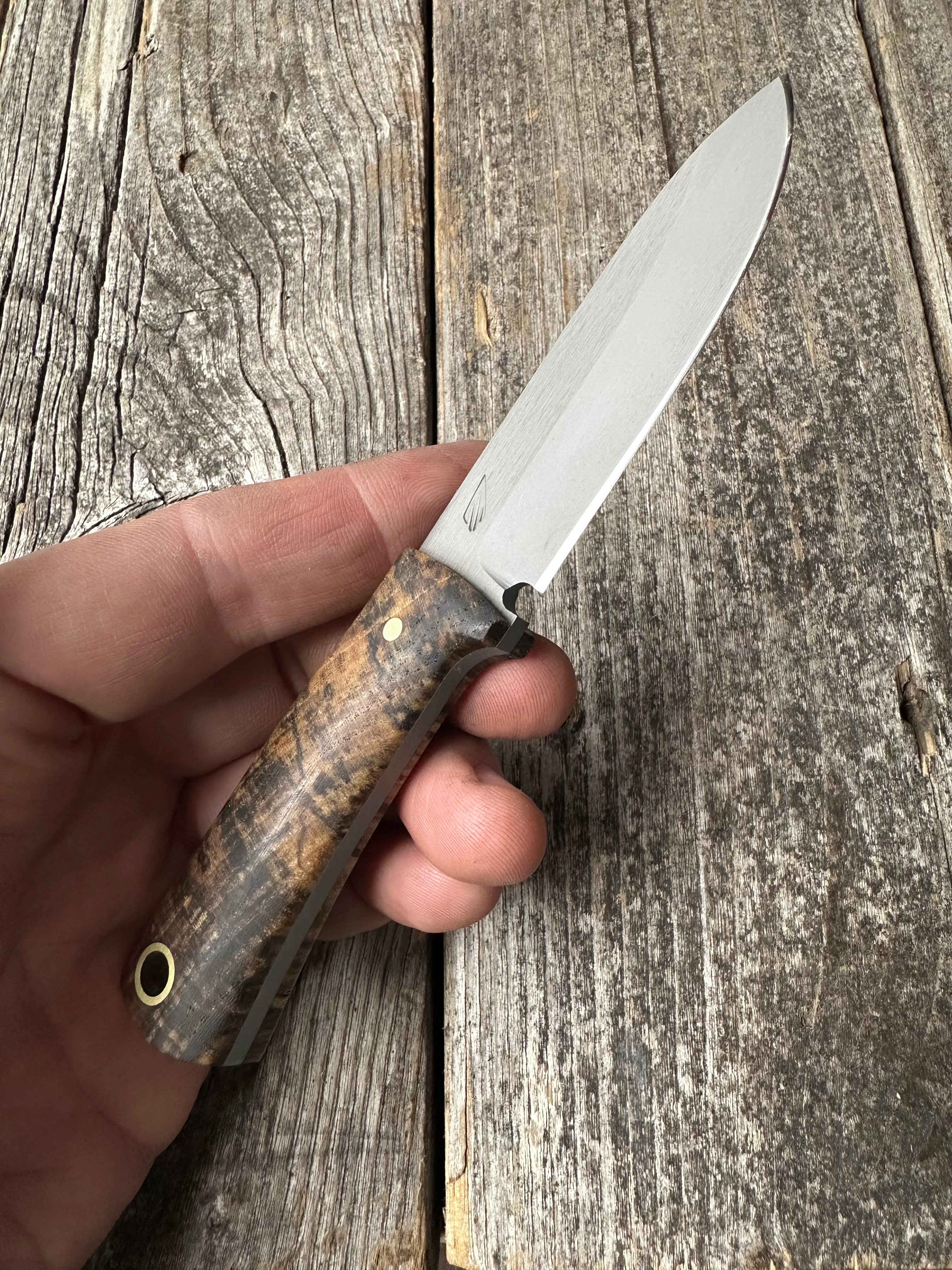Survival Scout Knife — Spalted Maple & Brass