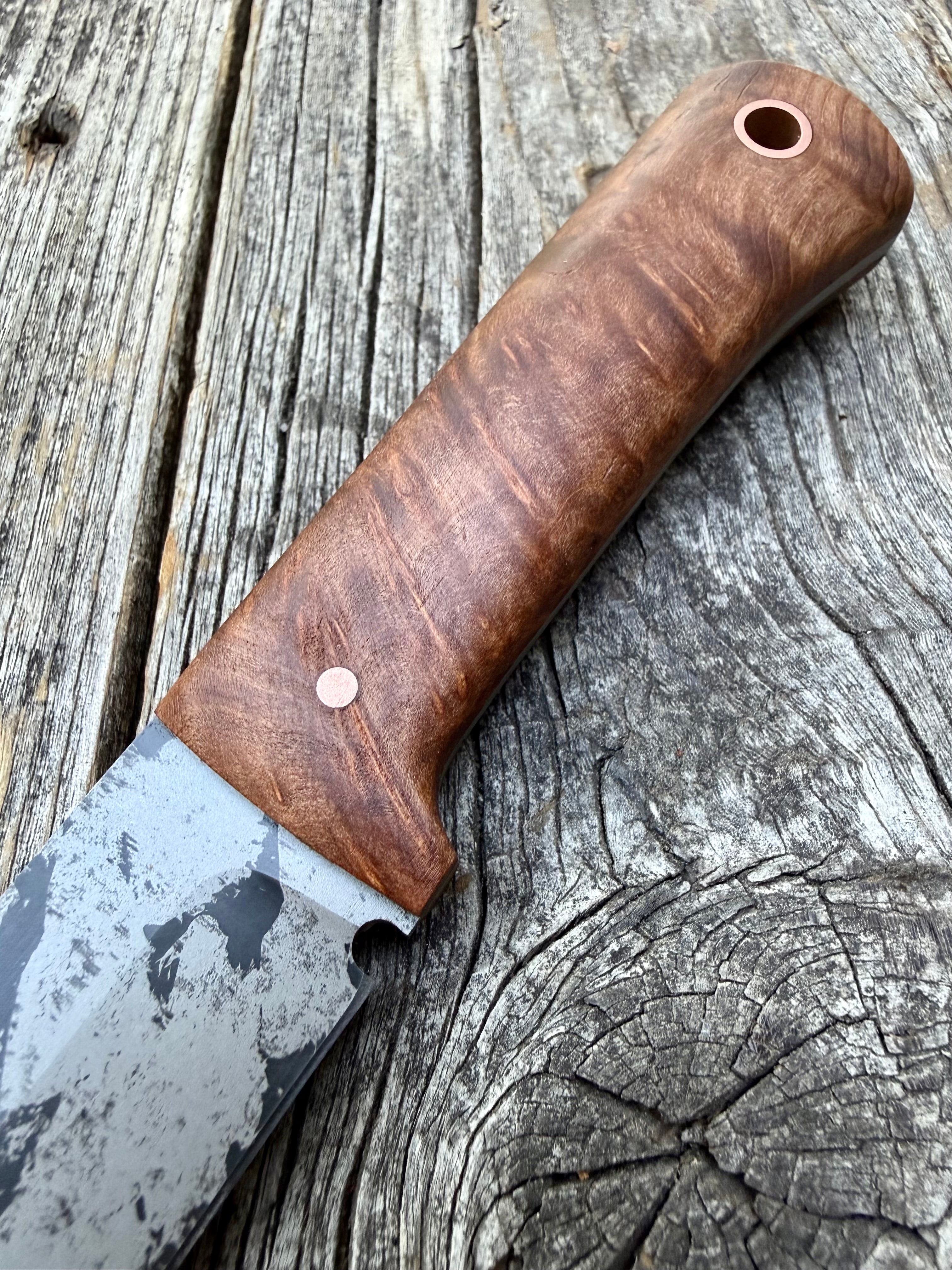 Long Scout Knife — Redwood Burl & Copper