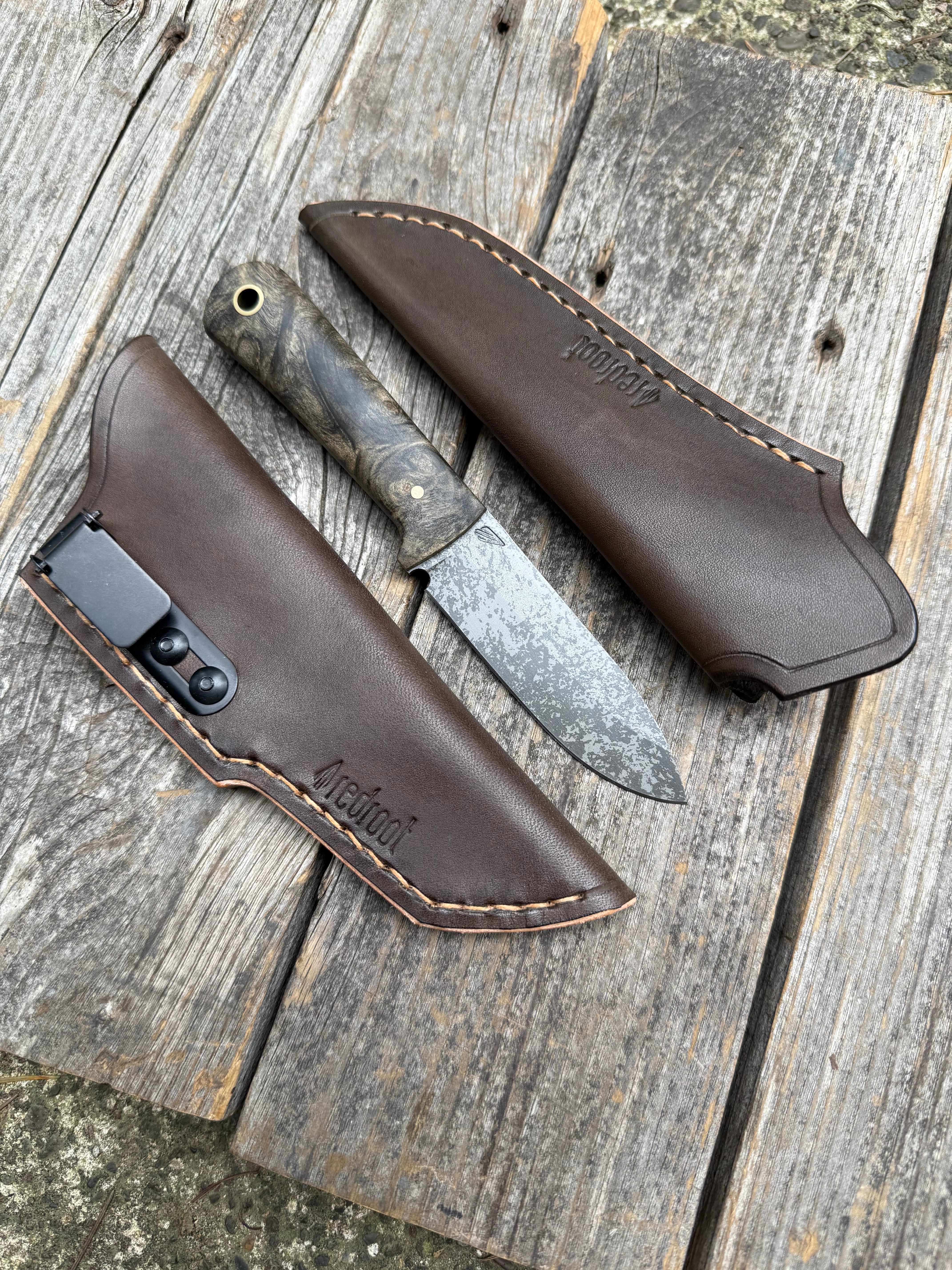 Mountain Scout Knife — Dark Spalted Maple & Copper