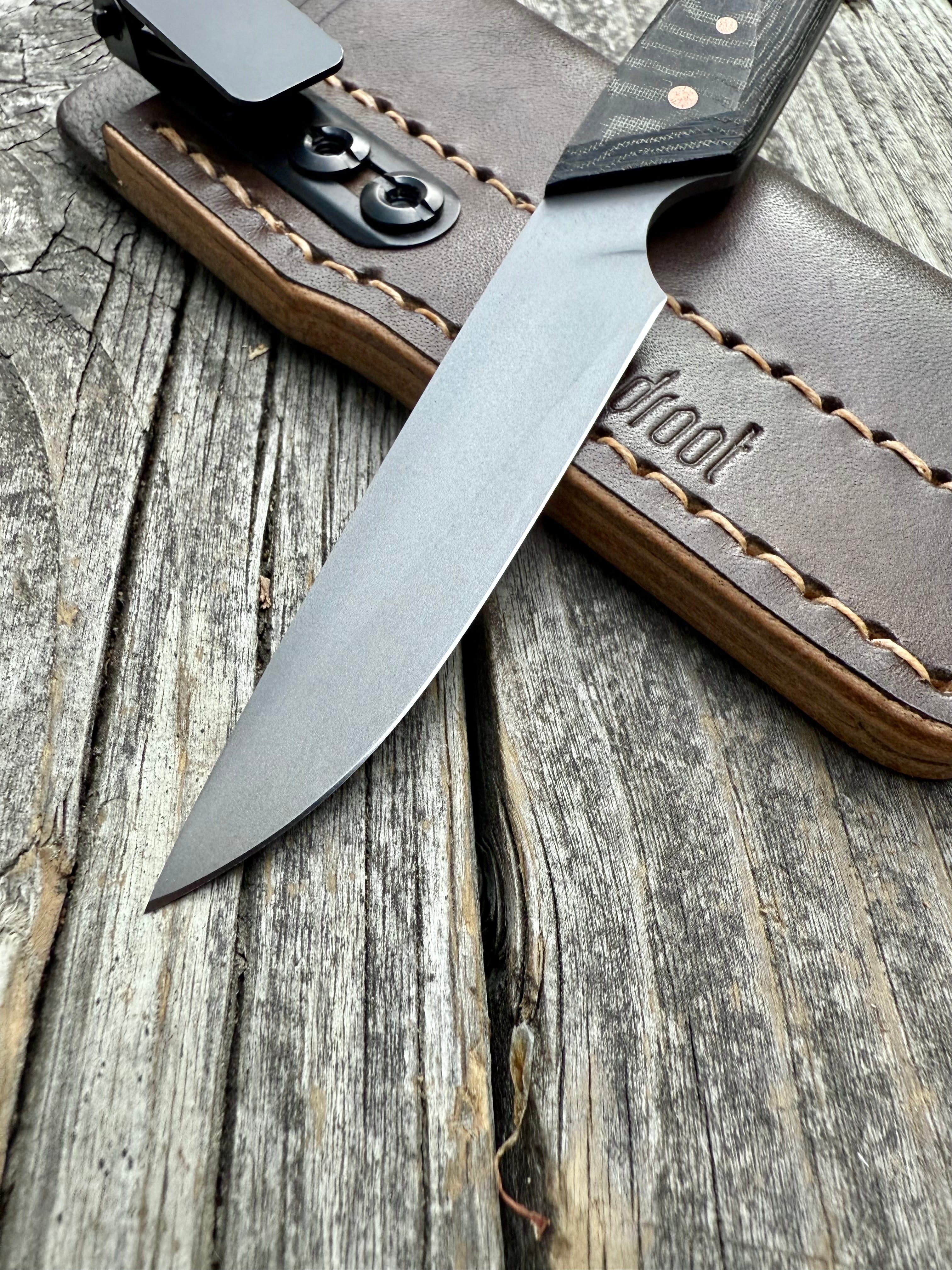 Ocelot Pocket EDC knife — Linen Micarta & copper