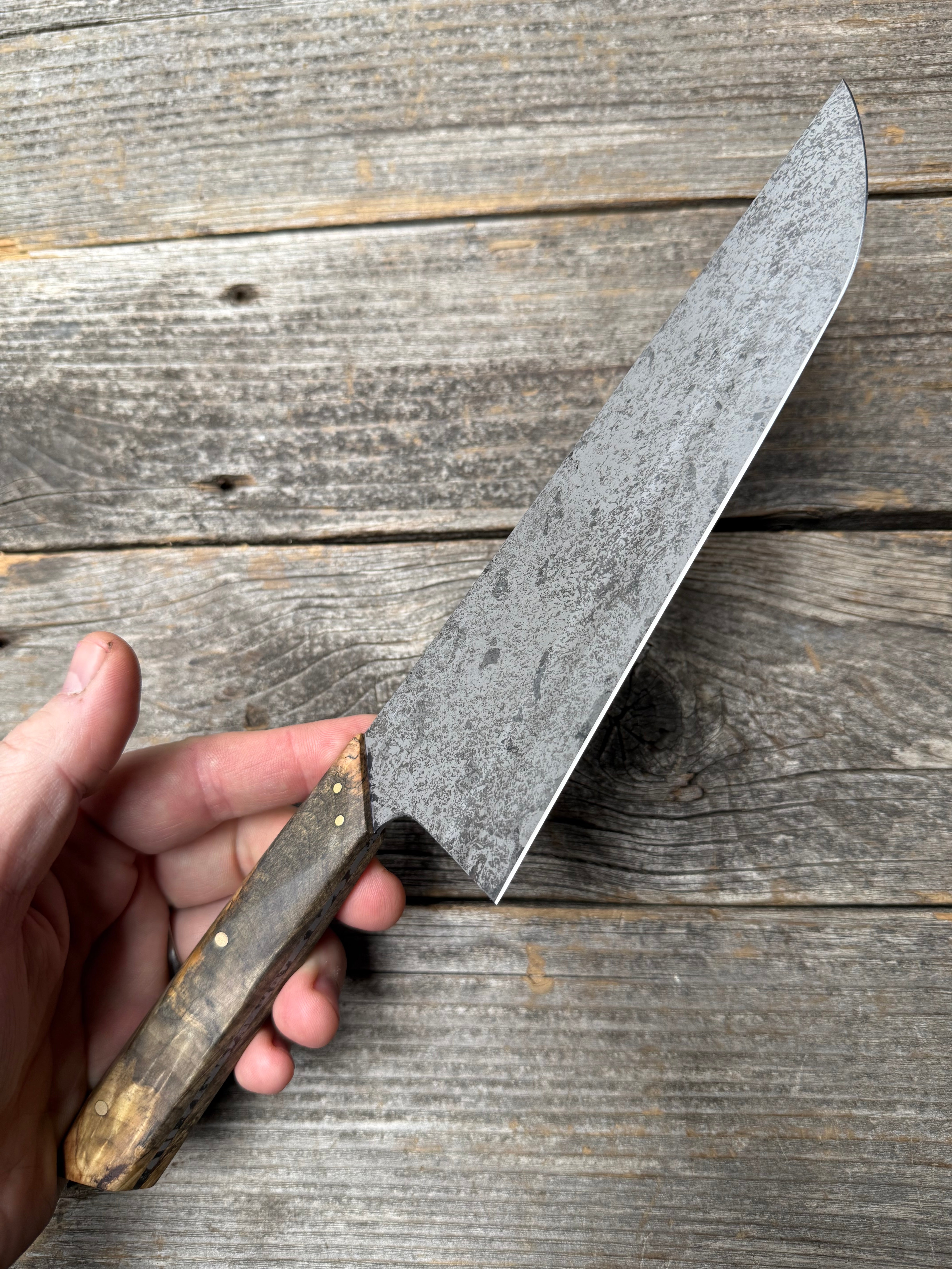 Prototype 8” Chef — Buckeye Burl & Brass