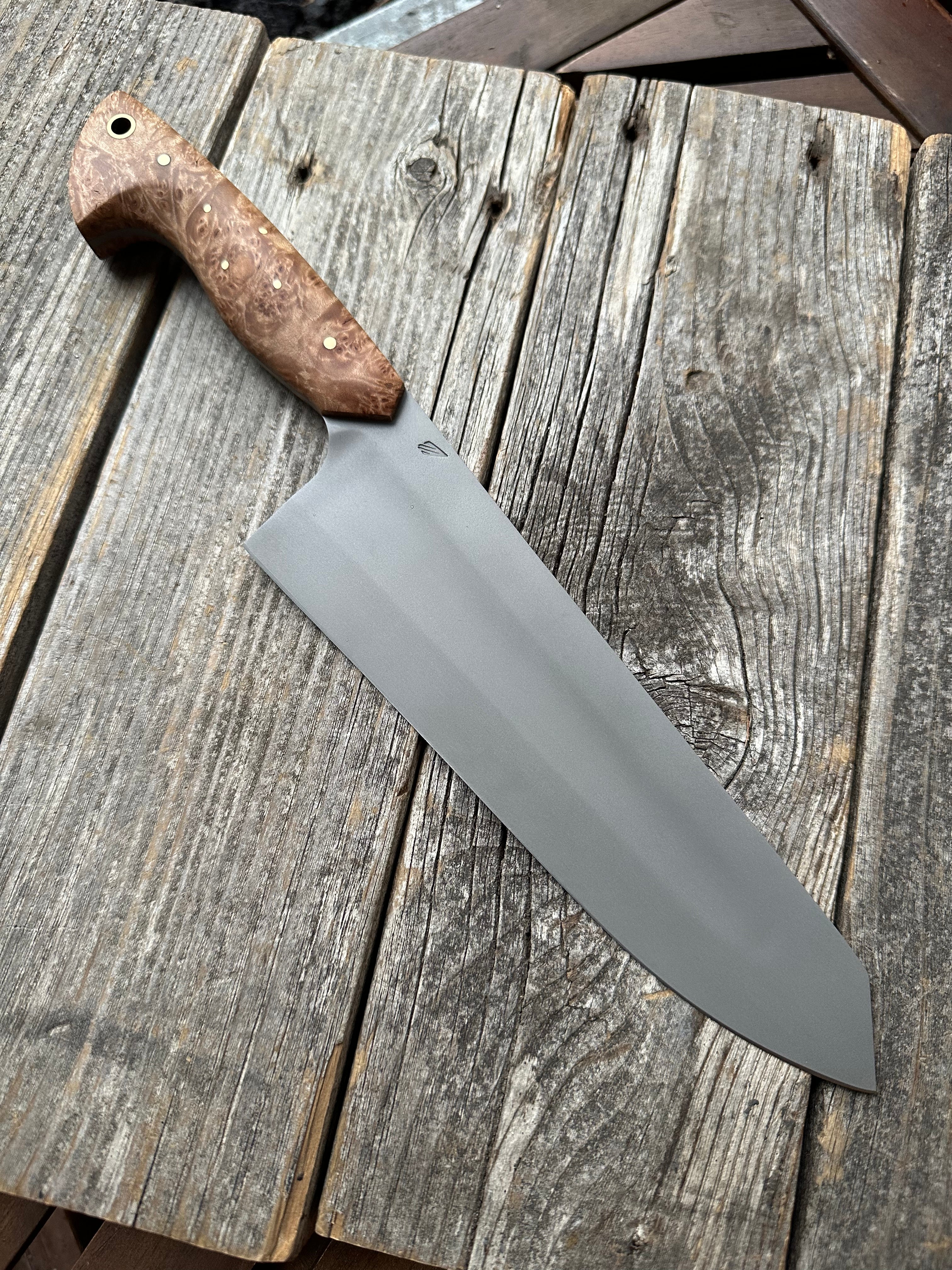 S-Ground Chef’s Knife 8"— Maple Burl & Brass