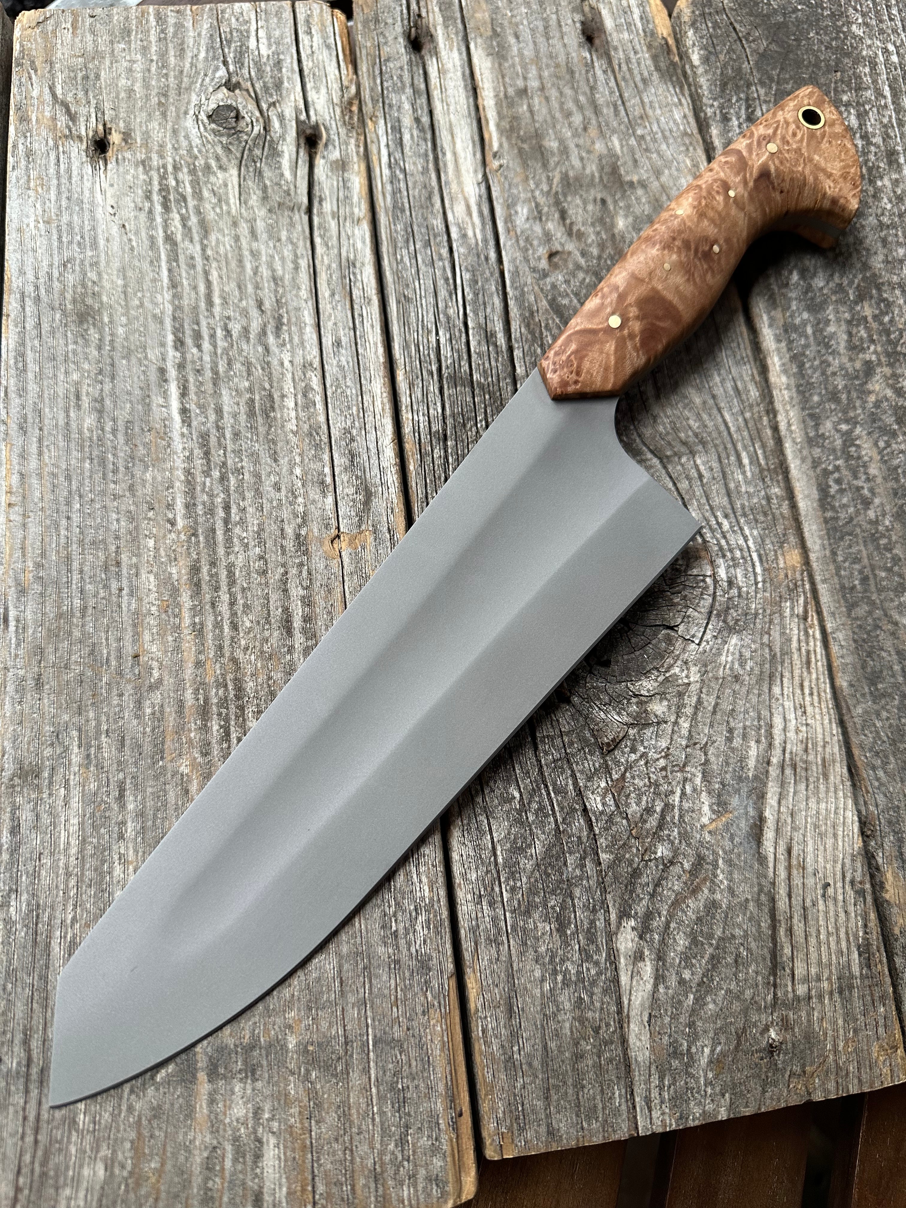 S-Ground Chef’s Knife 8"— Maple Burl & Brass