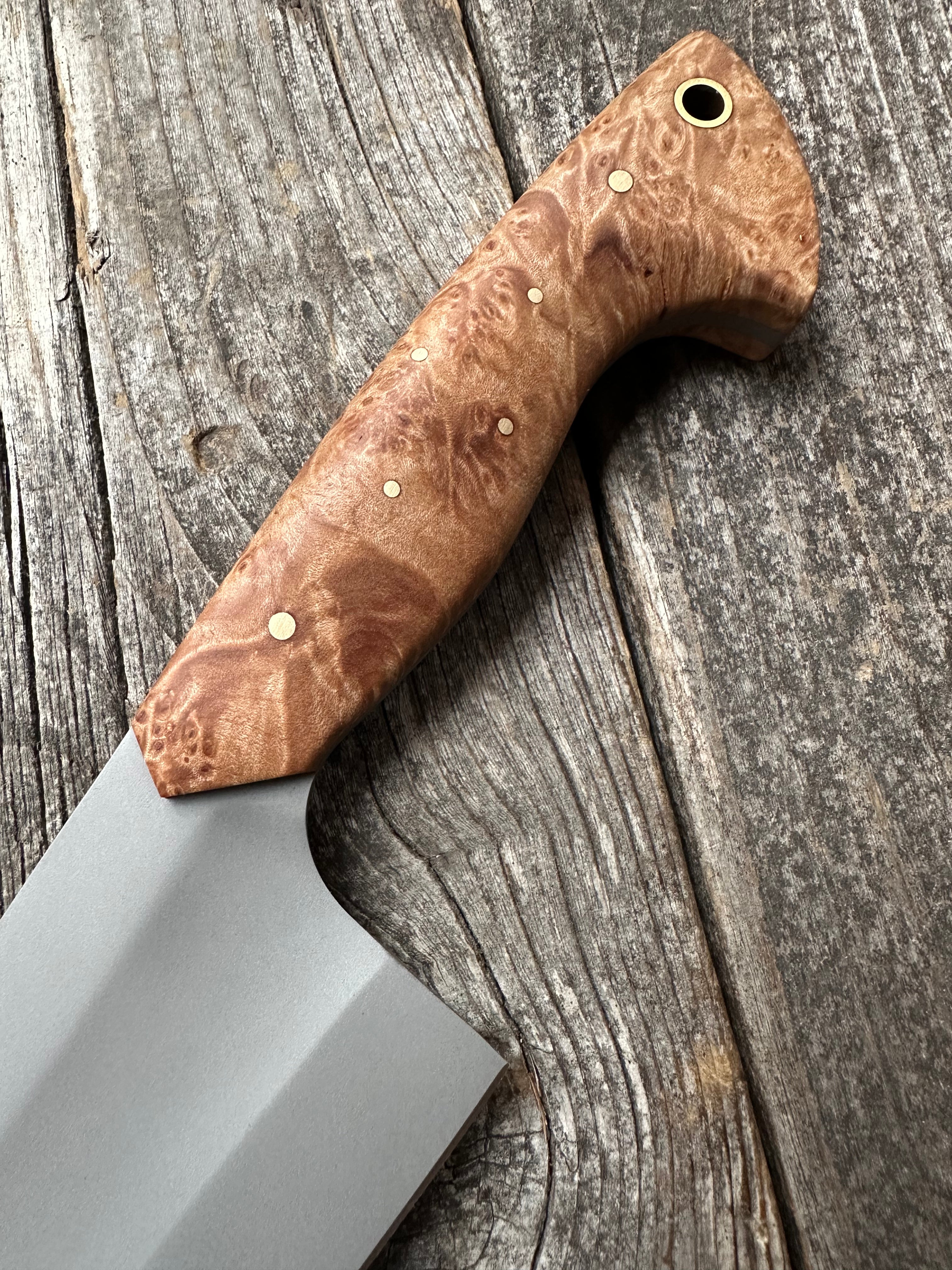 S-Ground Chef’s Knife 8"— Maple Burl & Brass