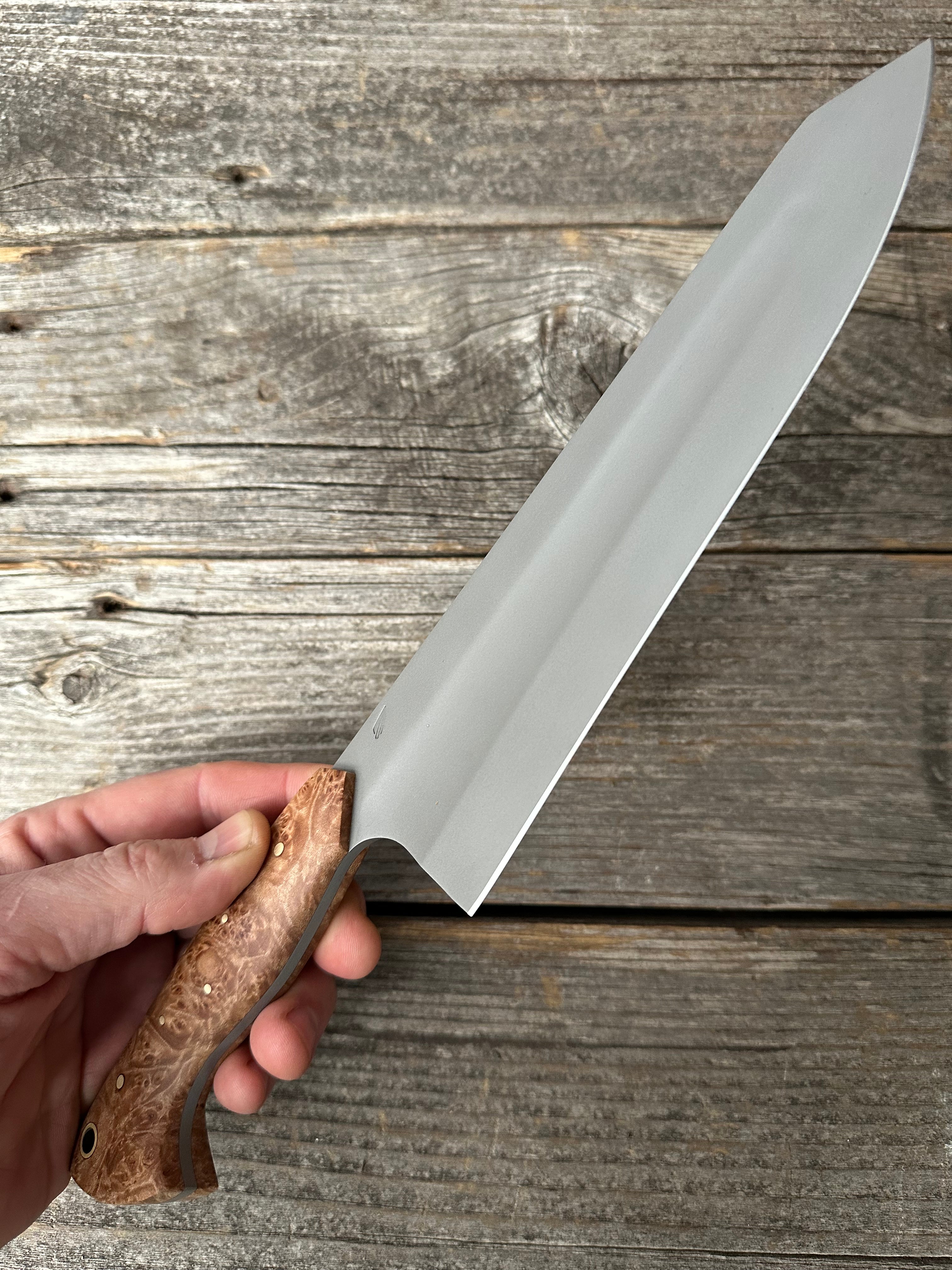 S-Ground Chef’s Knife 8"— Maple Burl & Brass