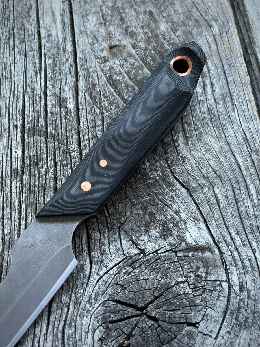 Quille Pocket EDC knife — Linen Micarta & copper