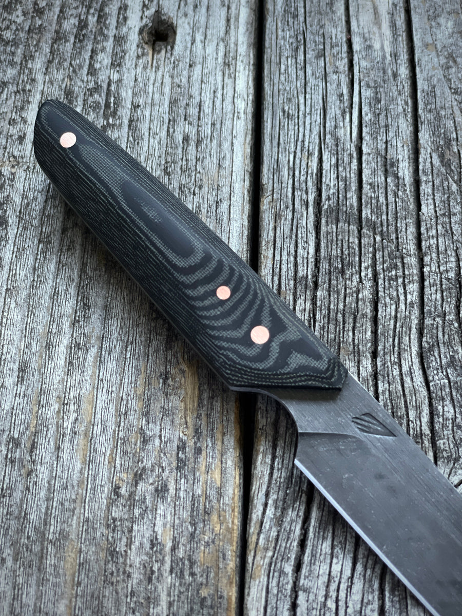 Ocelot Pocket EDC knife — Linen Micarta & copper