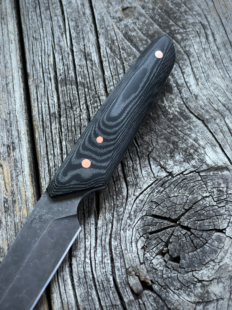 Ocelot Pocket EDC knife — Linen Micarta & copper