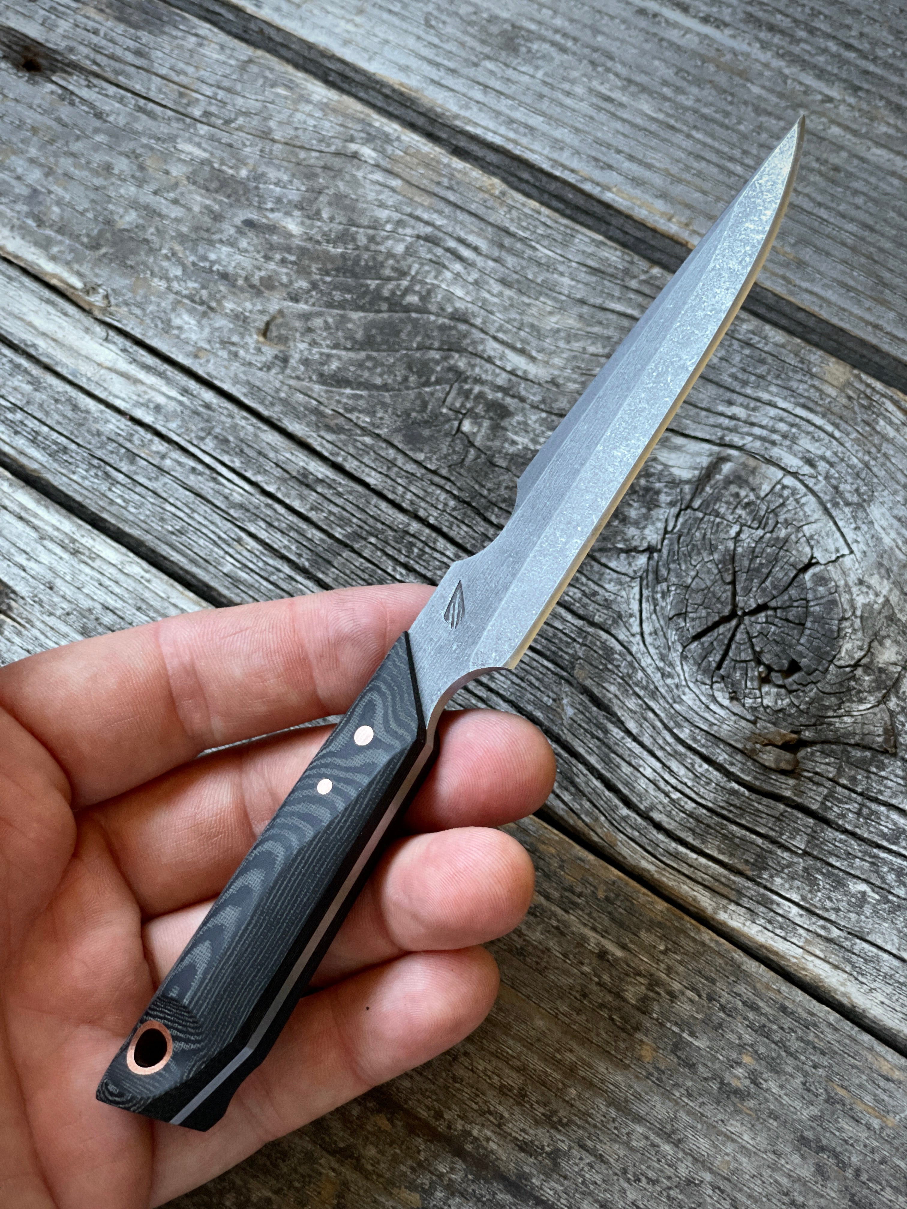 Quille Pocket EDC knife — Linen Micarta & copper