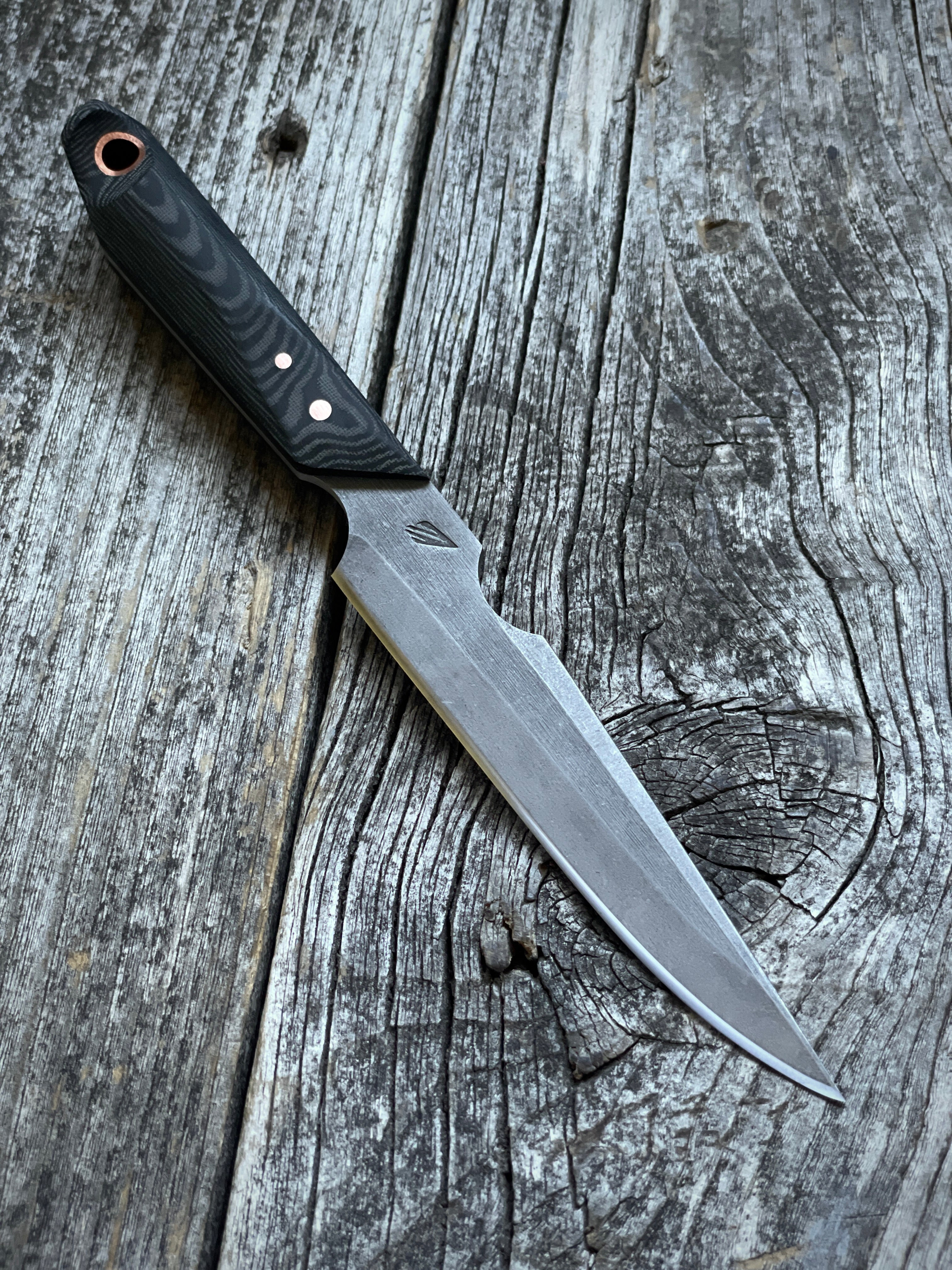 Quille Pocket EDC knife — Linen Micarta & copper