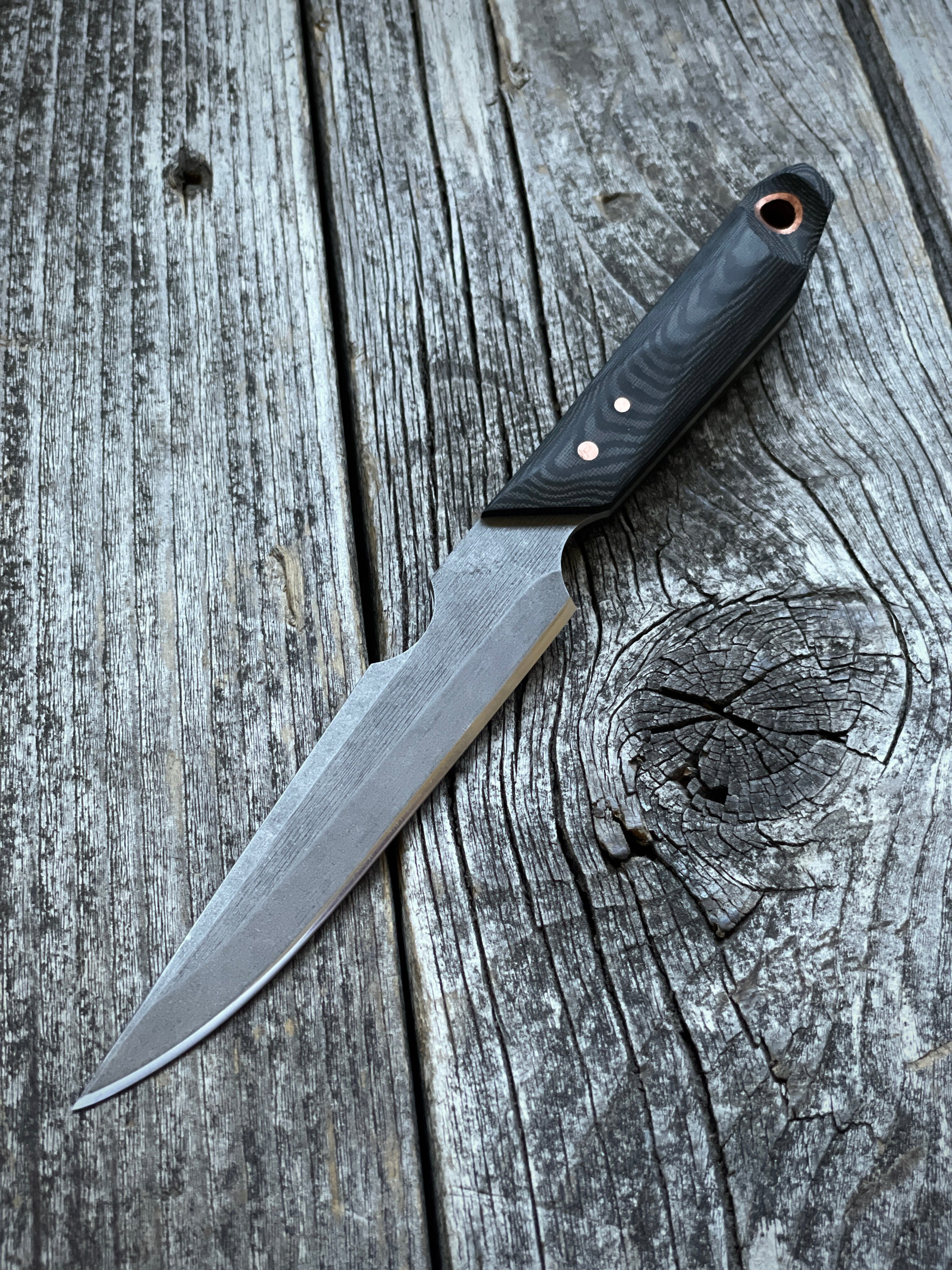 Quille Pocket EDC knife — Linen Micarta & copper