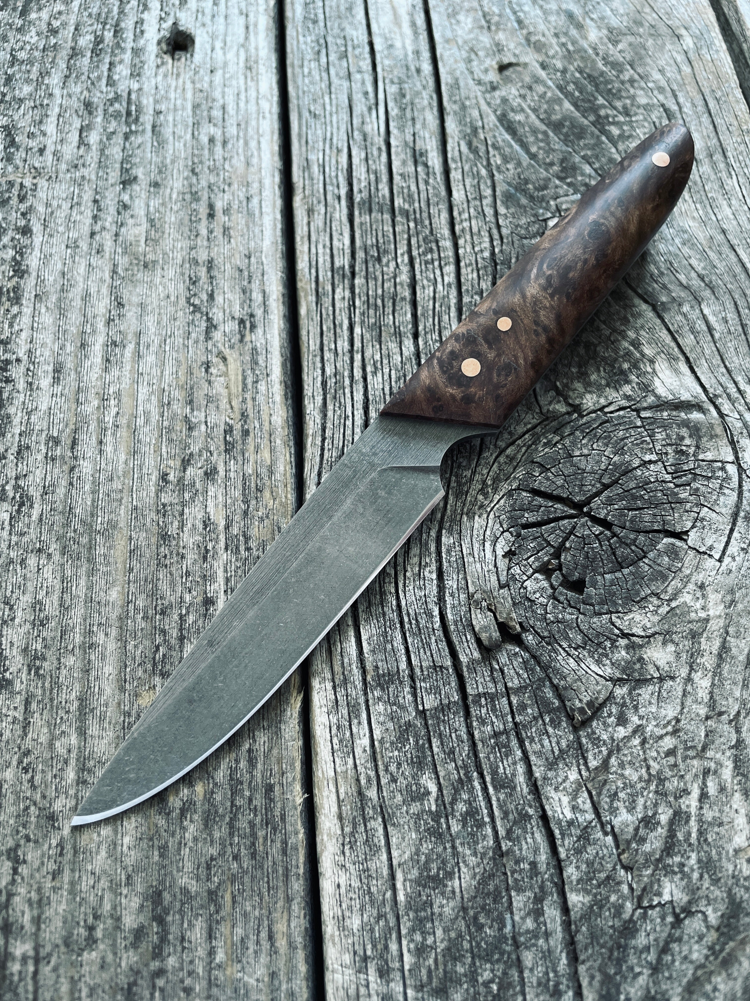 Ocelot Pocket EDC knife — Redwood Burl & copper