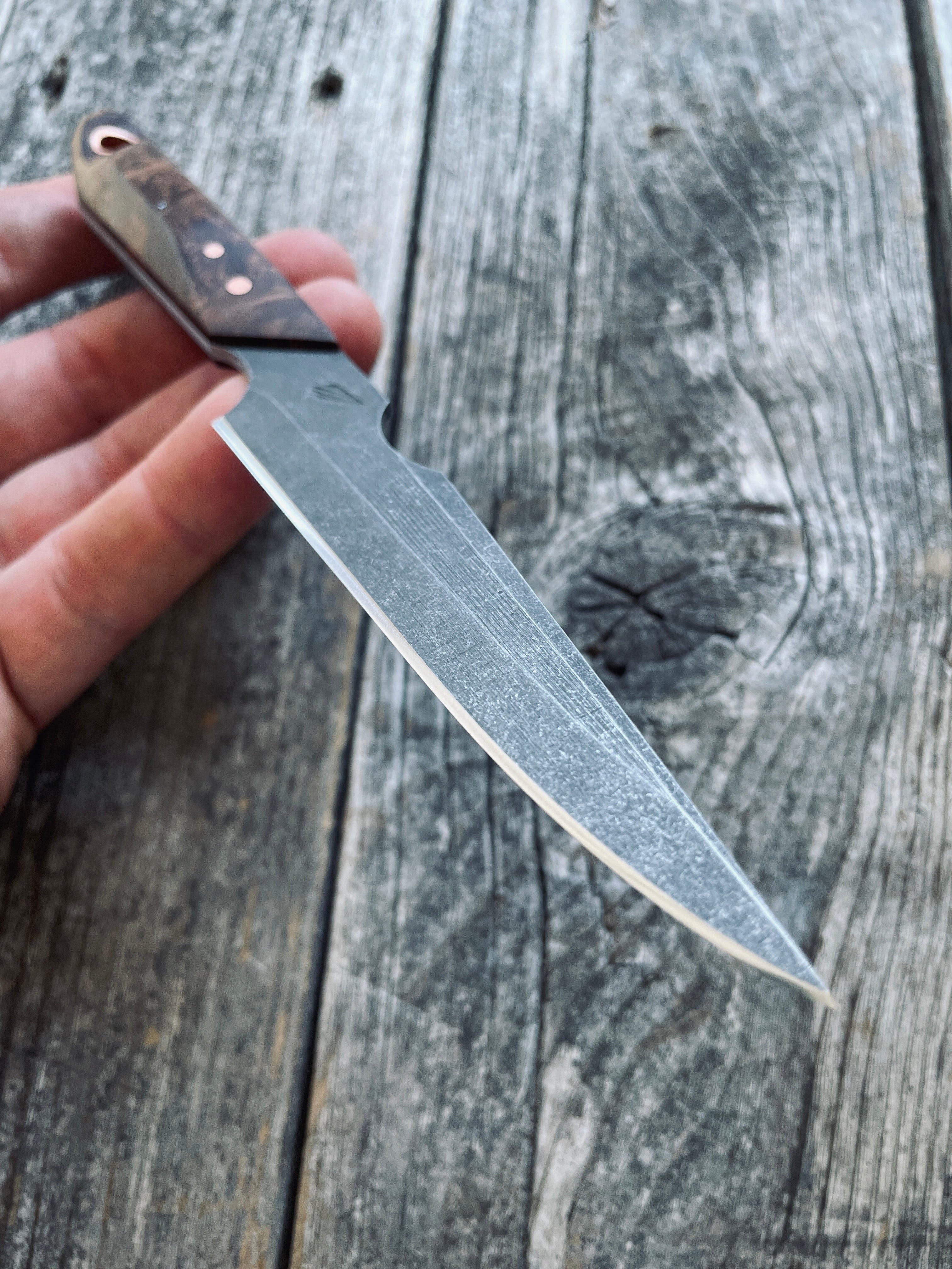 Quille Pocket EDC knife — Redwood Burl & copper