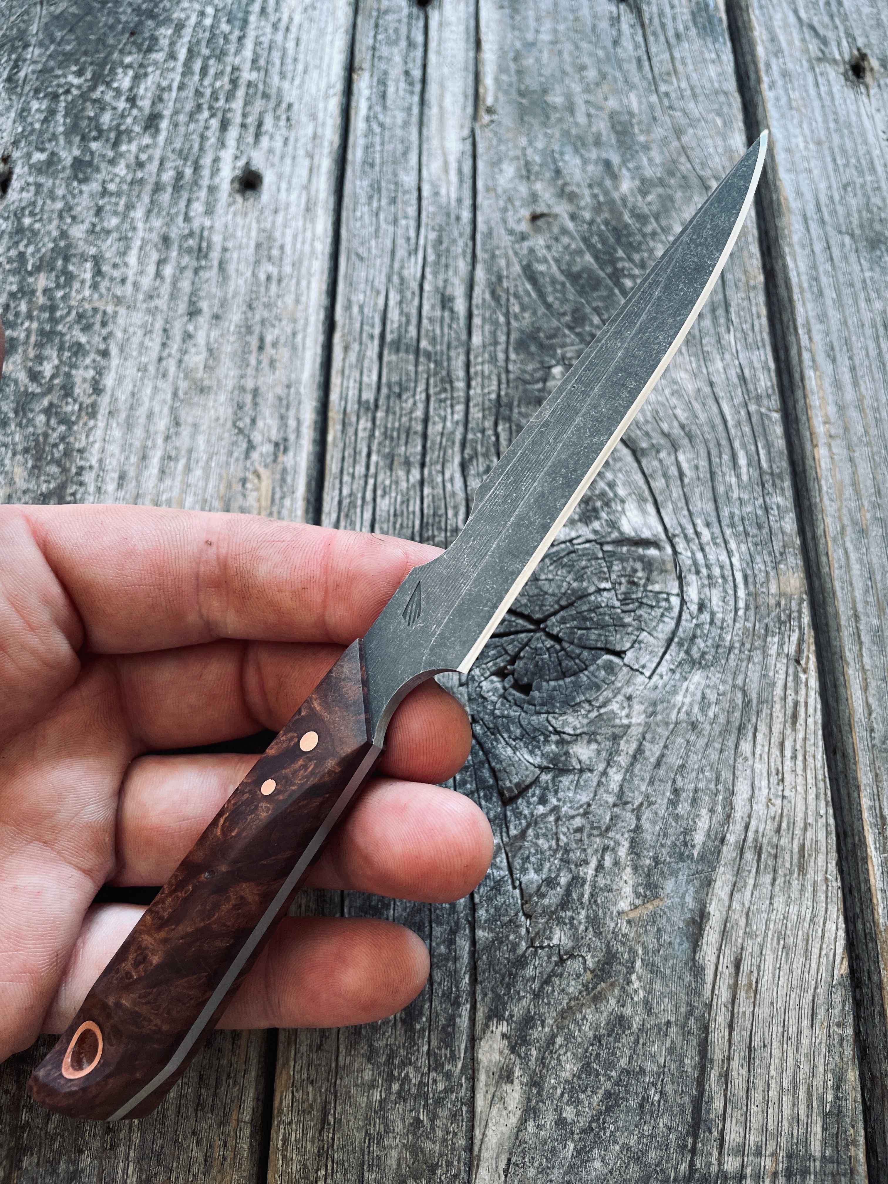 Quille Pocket EDC knife — Redwood Burl & copper