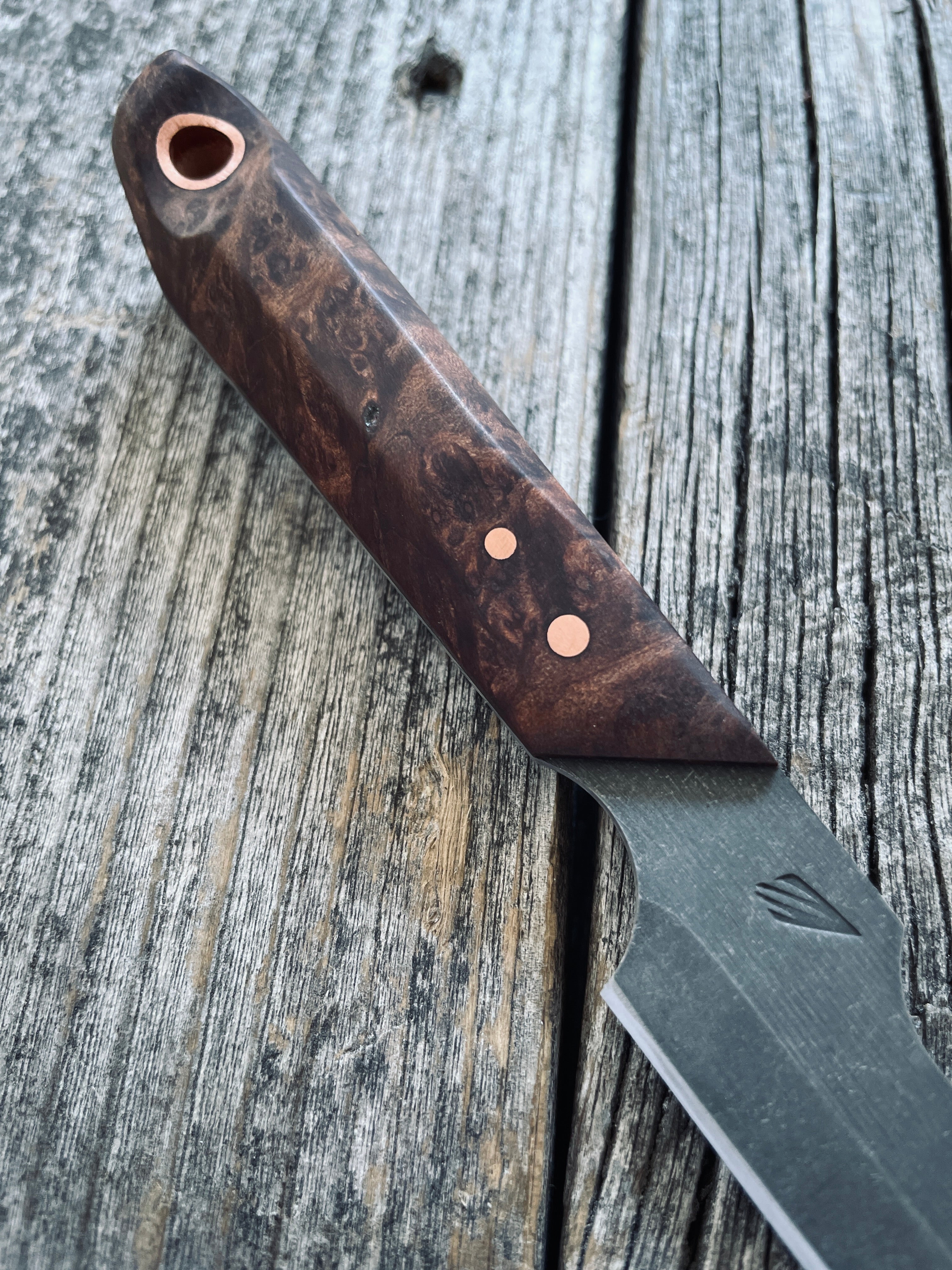 Quille Pocket EDC knife — Redwood Burl & copper