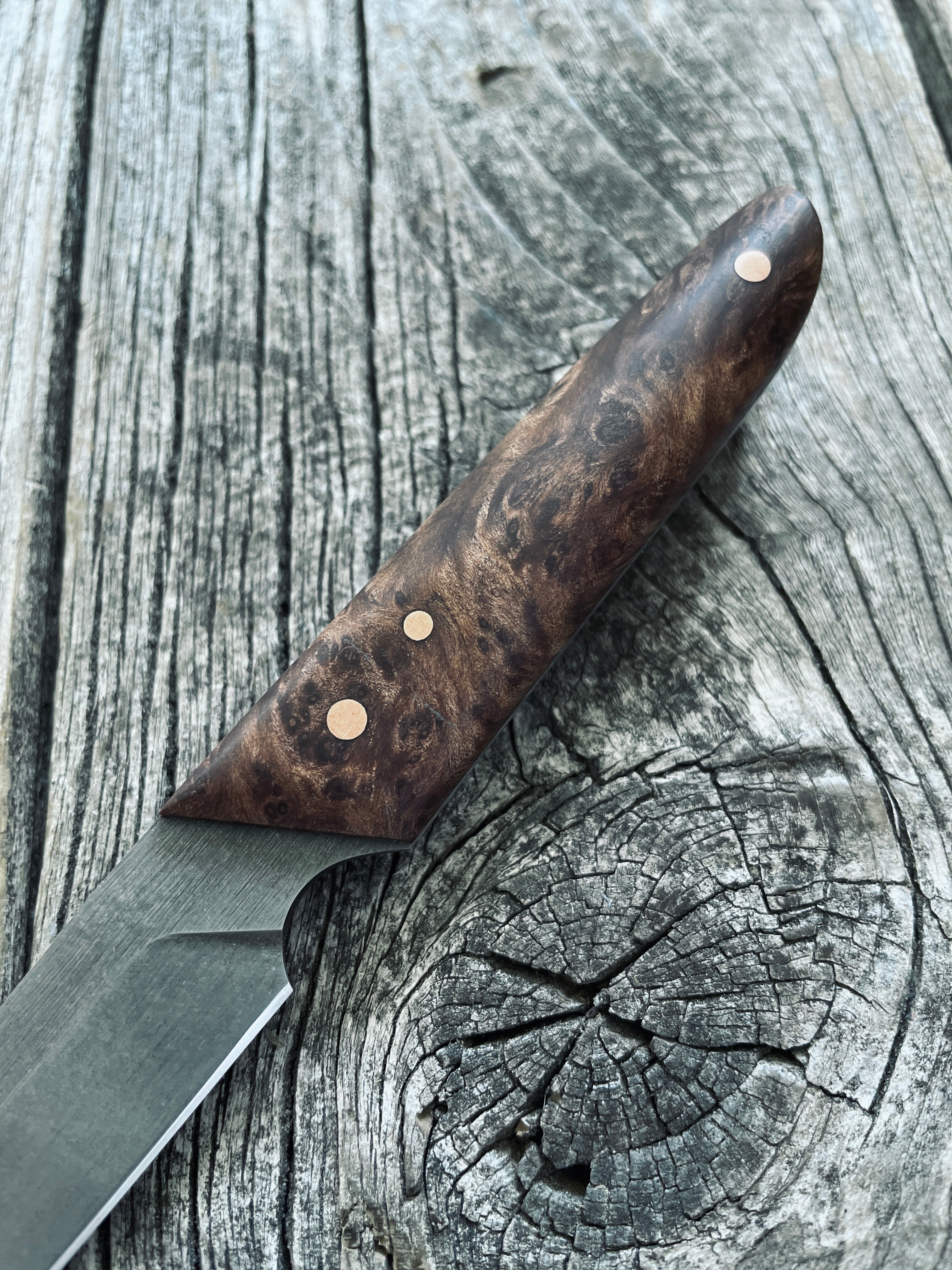 Ocelot Pocket EDC knife — Redwood Burl & copper