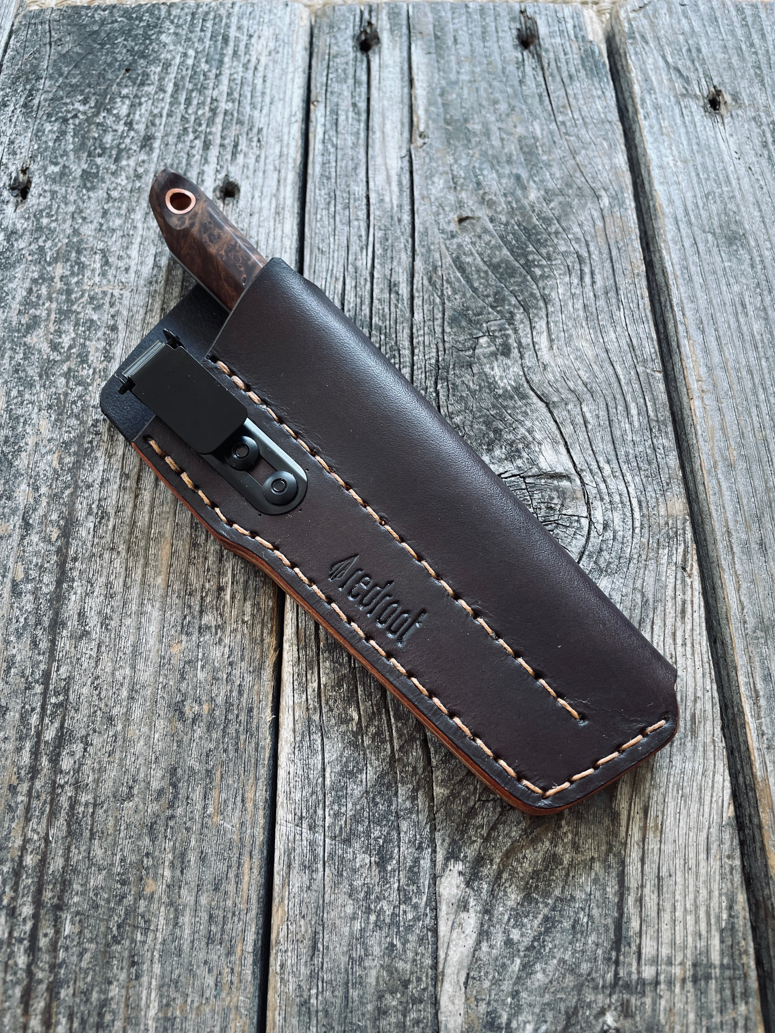 Quille Pocket EDC knife — Redwood Burl & copper