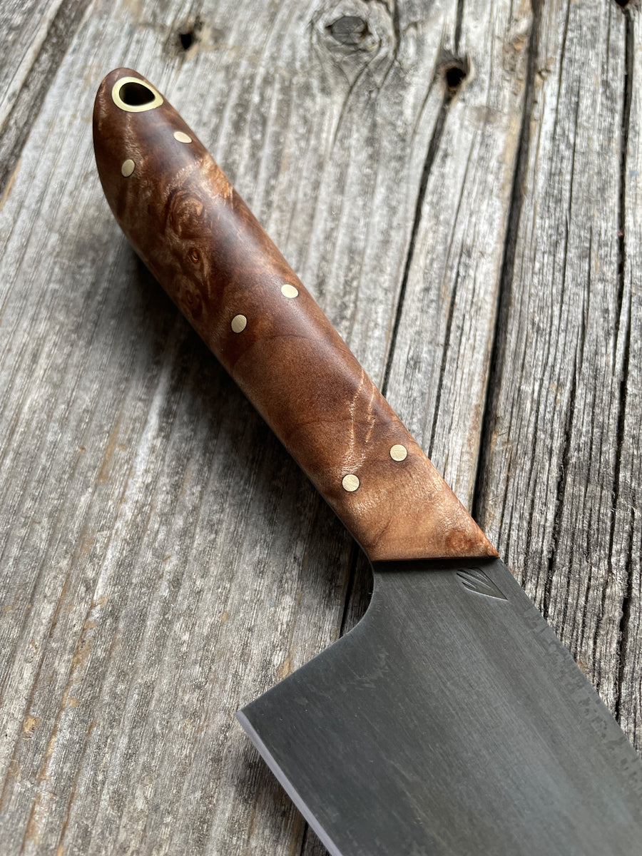 Western Mini-Chef's Knife — Maple Burl & Brass