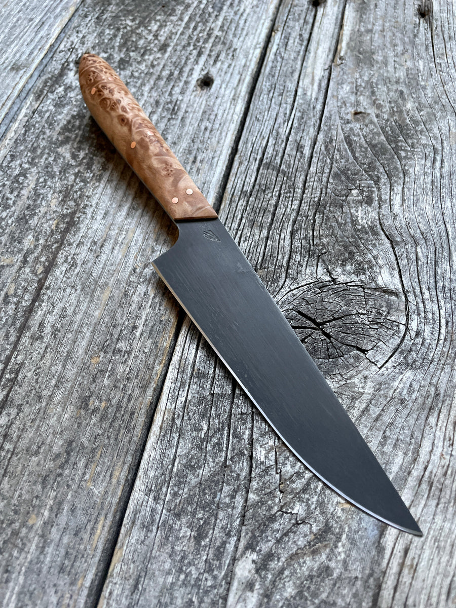 Western Kitchen Petty Knife — Maple Burl & Copper