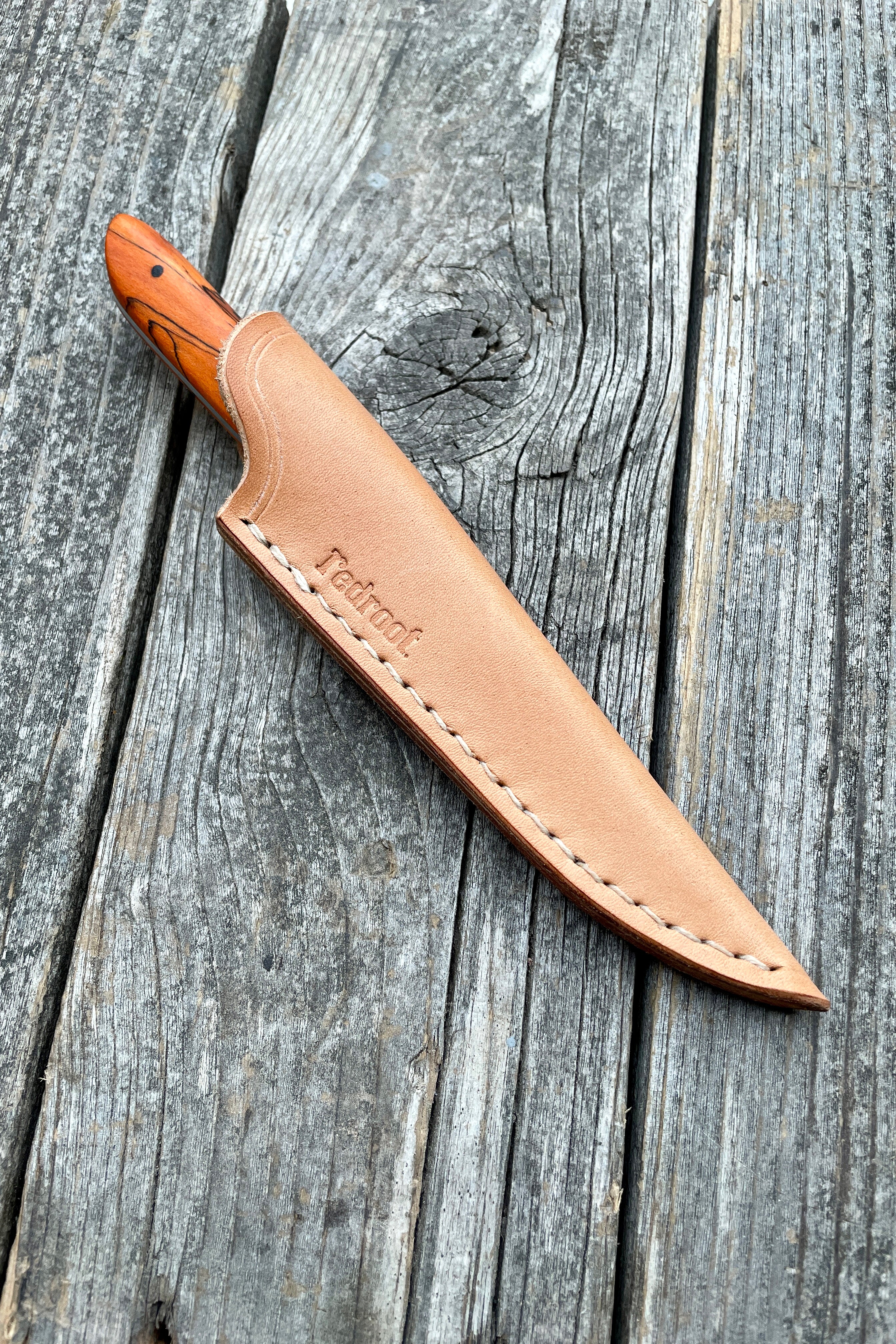 Western Paring Knife 3.75" — Dyed Spalted Maple & Linen Micarta