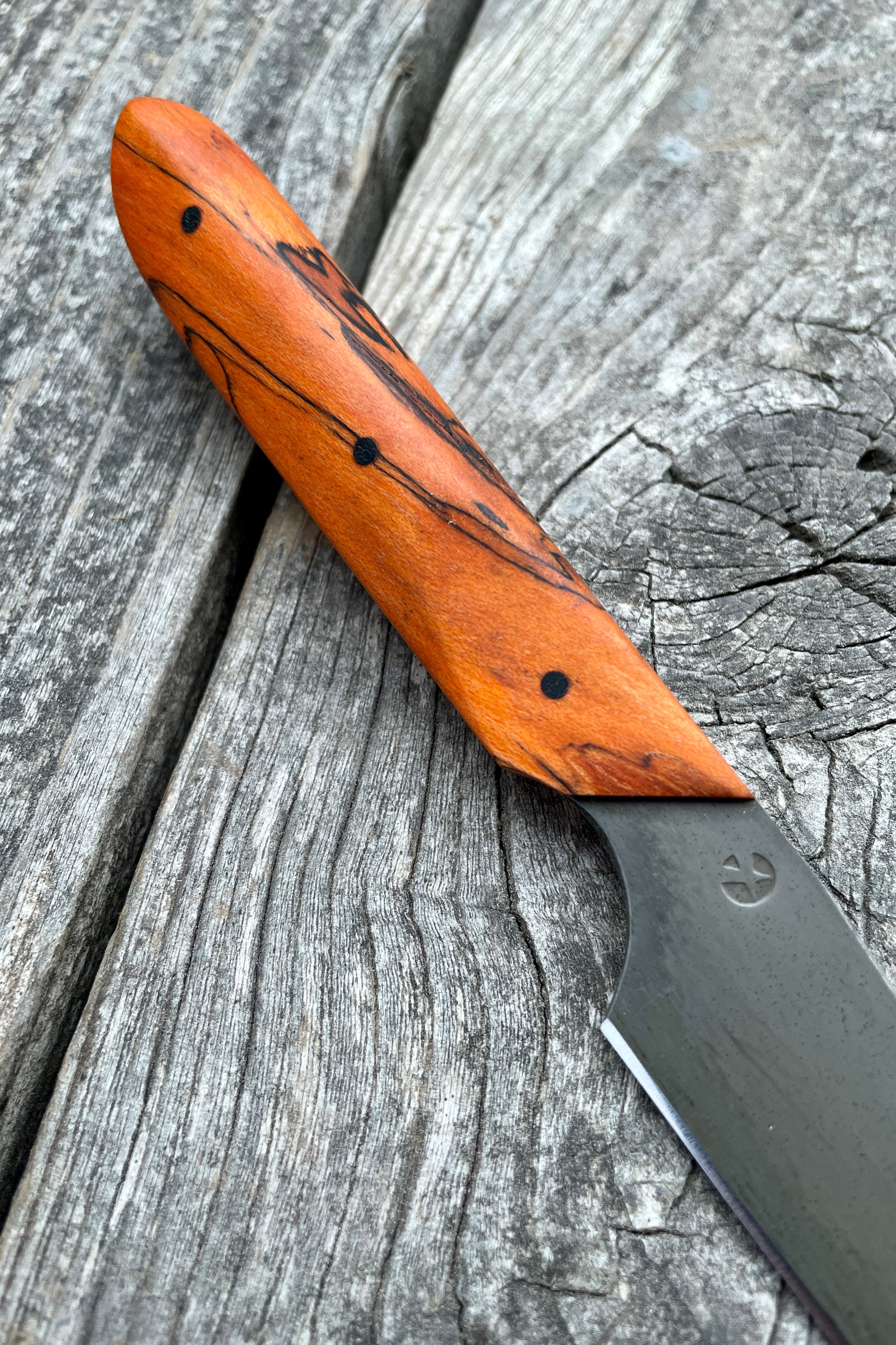Western Paring Knife 3.75" — Dyed Spalted Maple & Linen Micarta