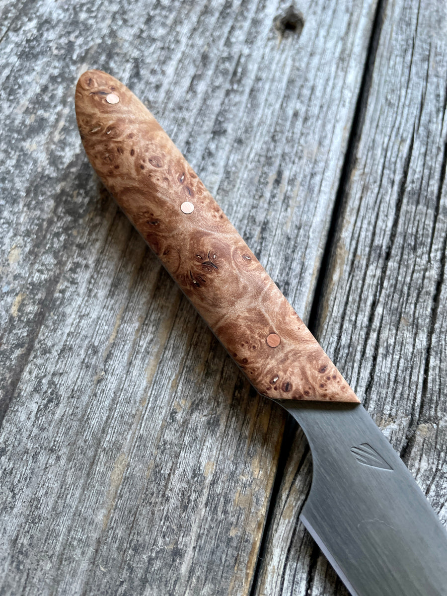 Western Paring Knife 3.75" —  Maple Burl & Copper