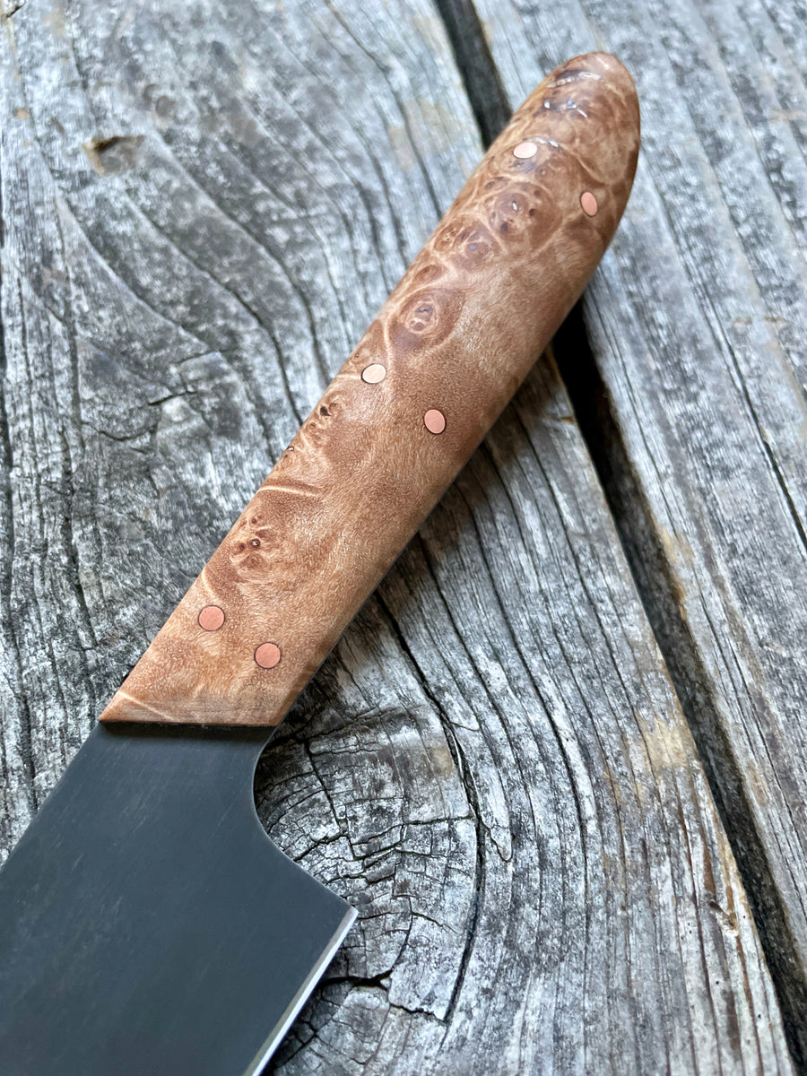 Western Kitchen Petty Knife — Maple Burl & Copper