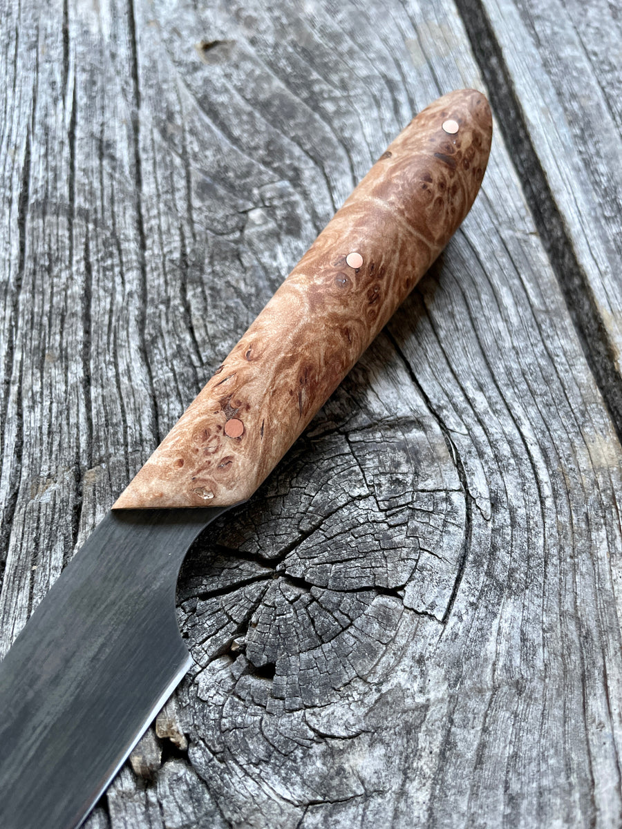 Western Paring Knife 3.75" —  Maple Burl & Copper