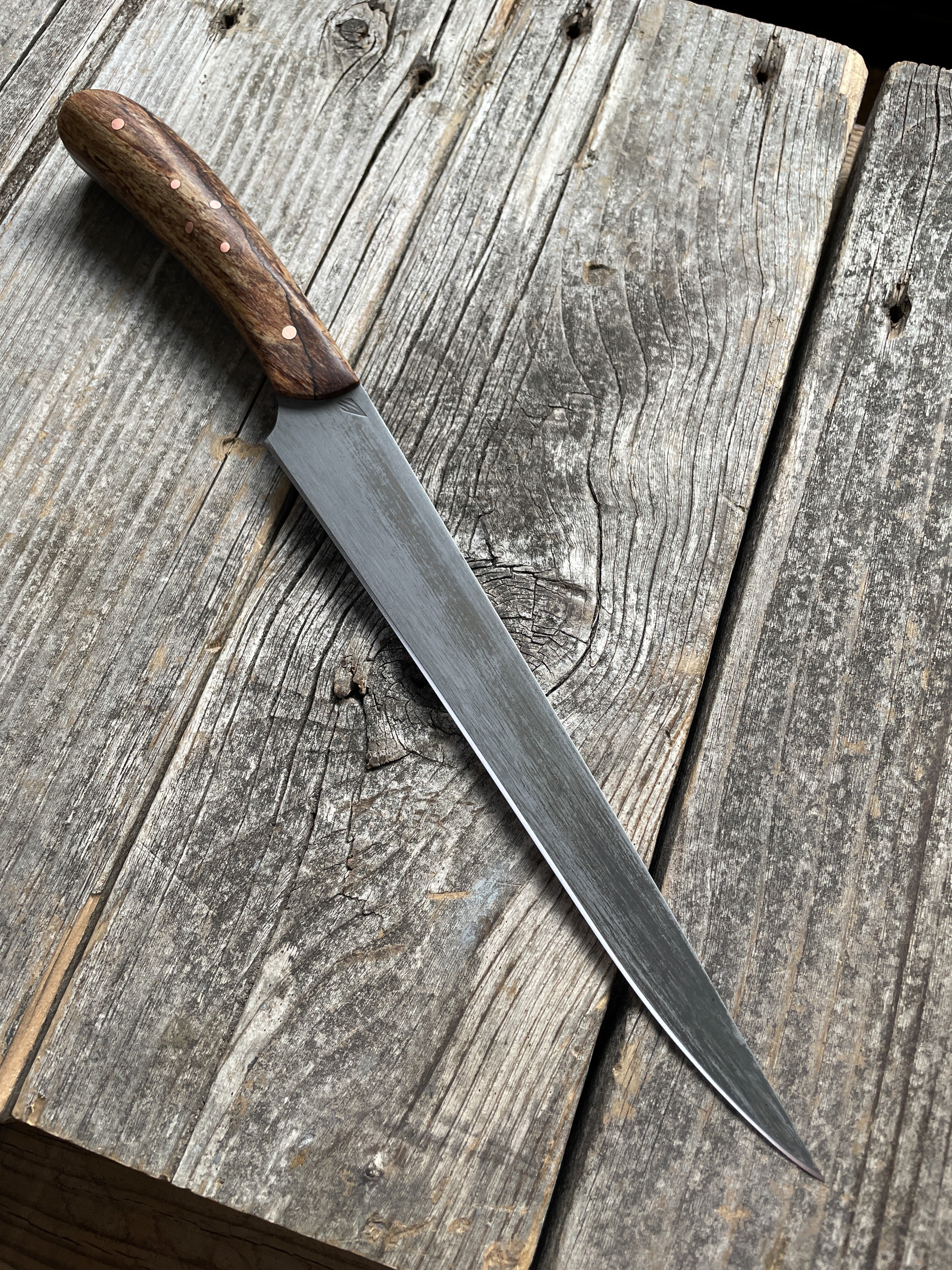 Western Heavy Fillet Knife 8" — Spalted Maple & Copper