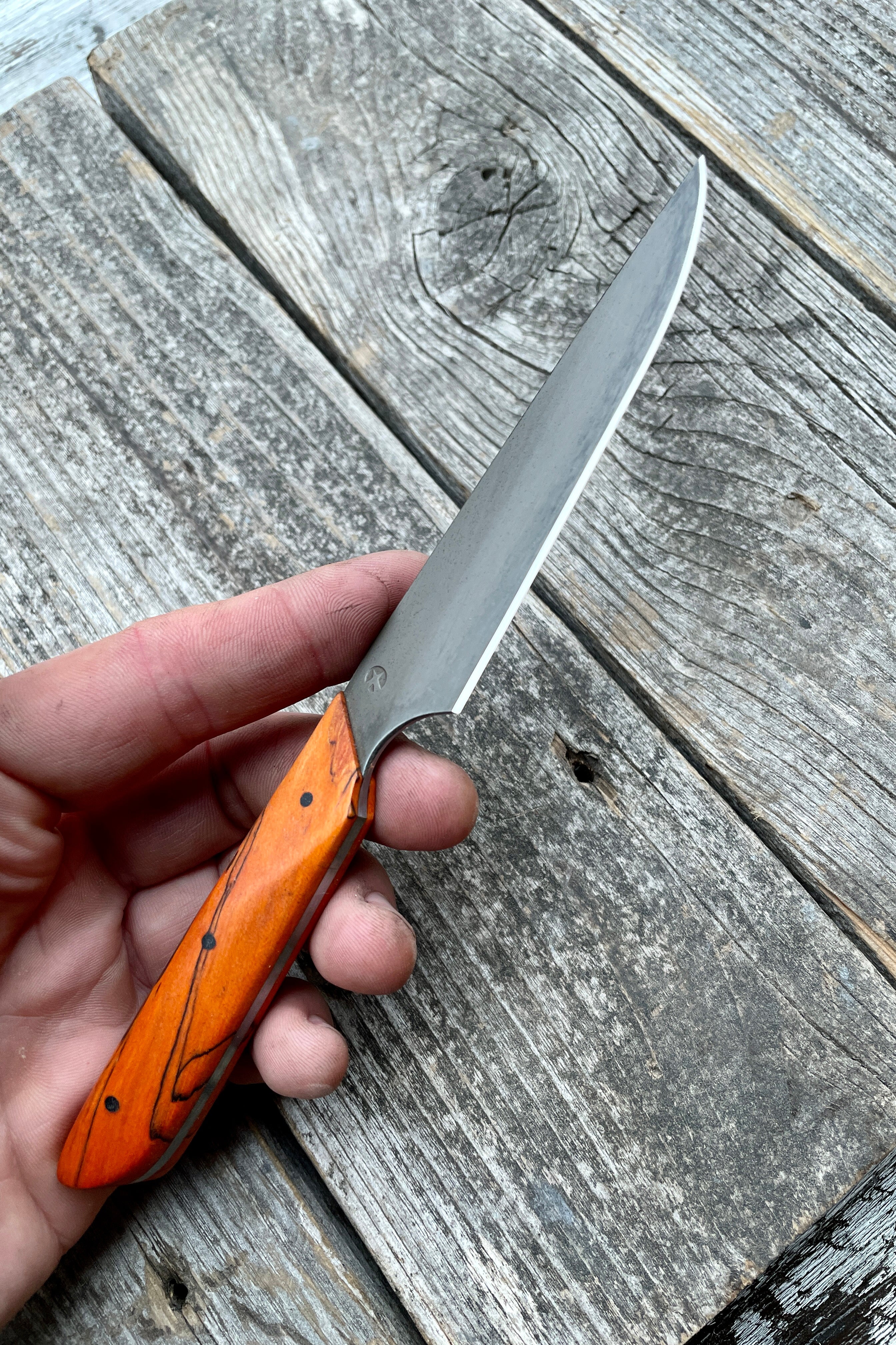 Western Paring Knife 3.75" — Dyed Spalted Maple & Linen Micarta