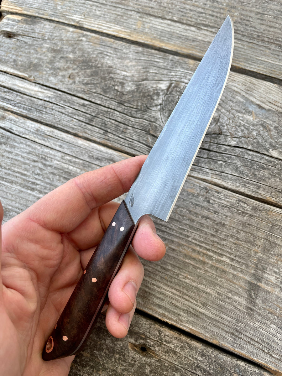 Western Kitchen Petty Knife — Walnut Burl & Copper