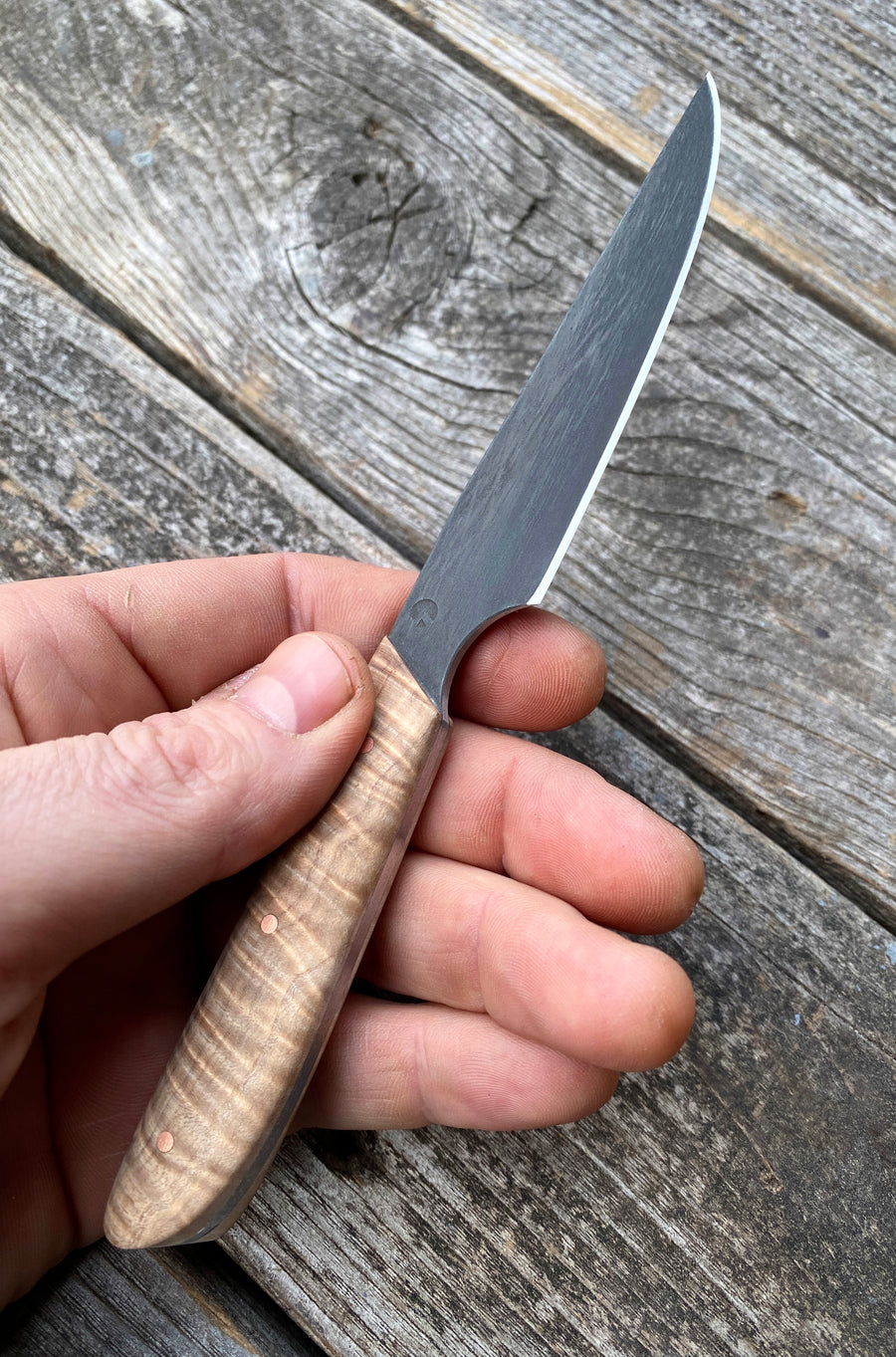 Western Paring Knife 3.75" — Quilted Maple & Copper