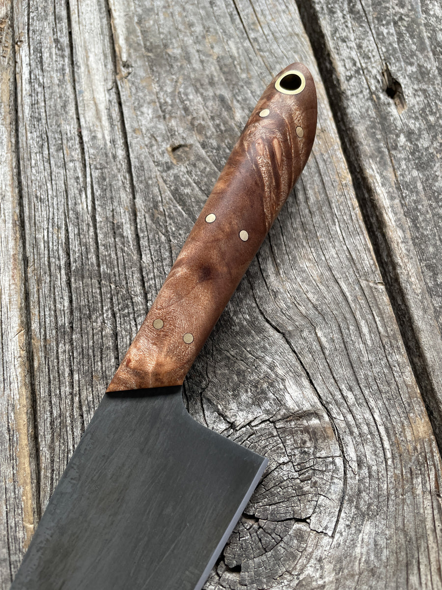 Western Mini-Chef's Knife — Maple Burl & Brass