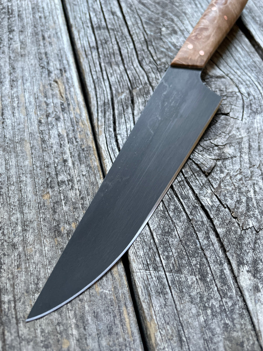Western Kitchen Petty Knife — Maple Burl & Copper
