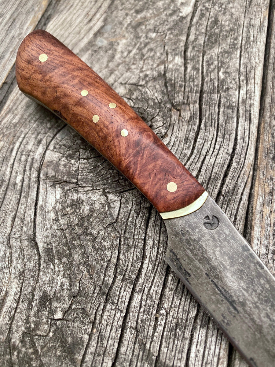 Bird & Trout Knife — Ambonya Burl & Brass