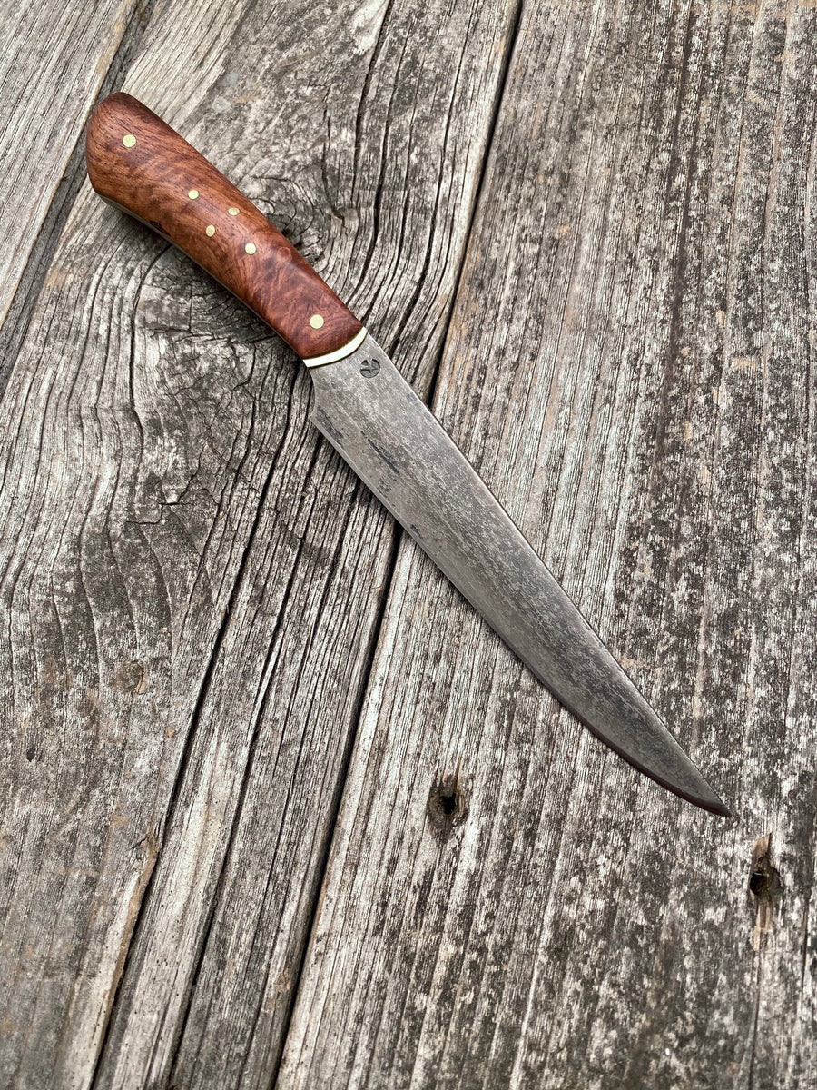 Bird & Trout Knife — Ambonya Burl & Brass