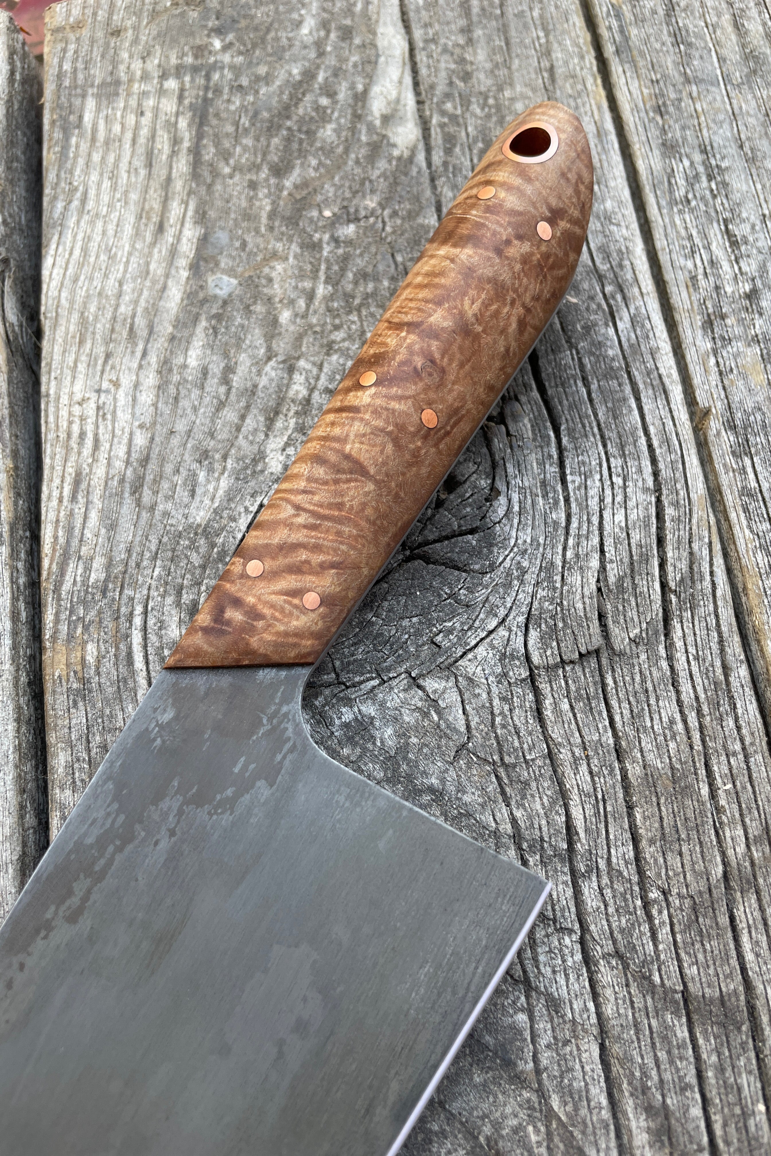 Western “Nakiri” Vegetable Knife— Quilted Maple & Copper