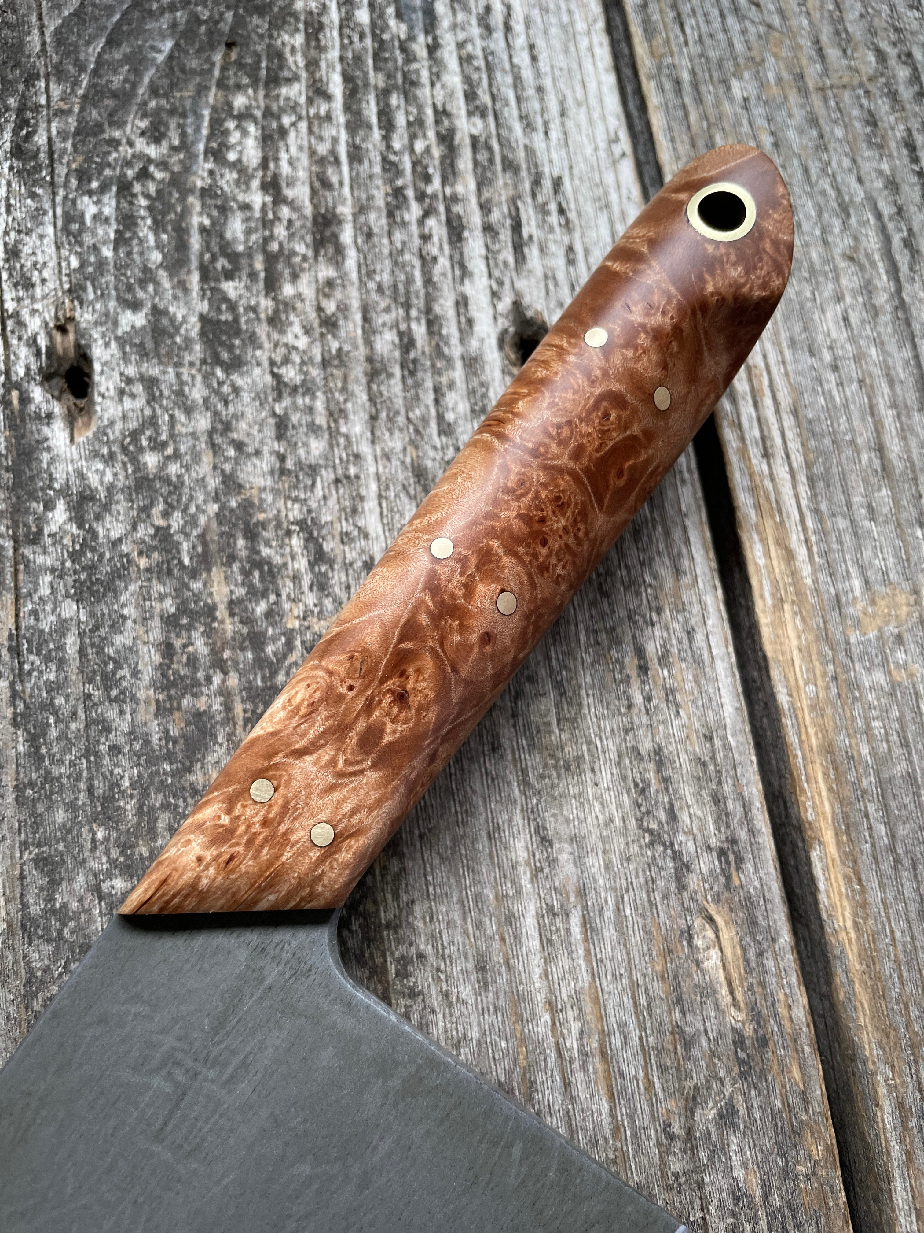 Western Cleaver 7” — Maple Burl & Brass