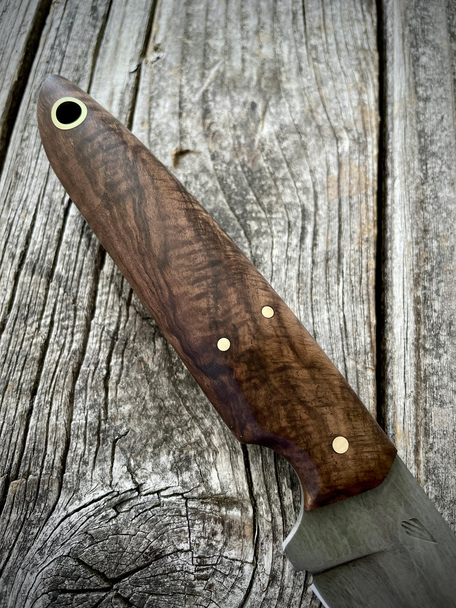 Drop-Point Harvester— Quilted Walnut & Brass