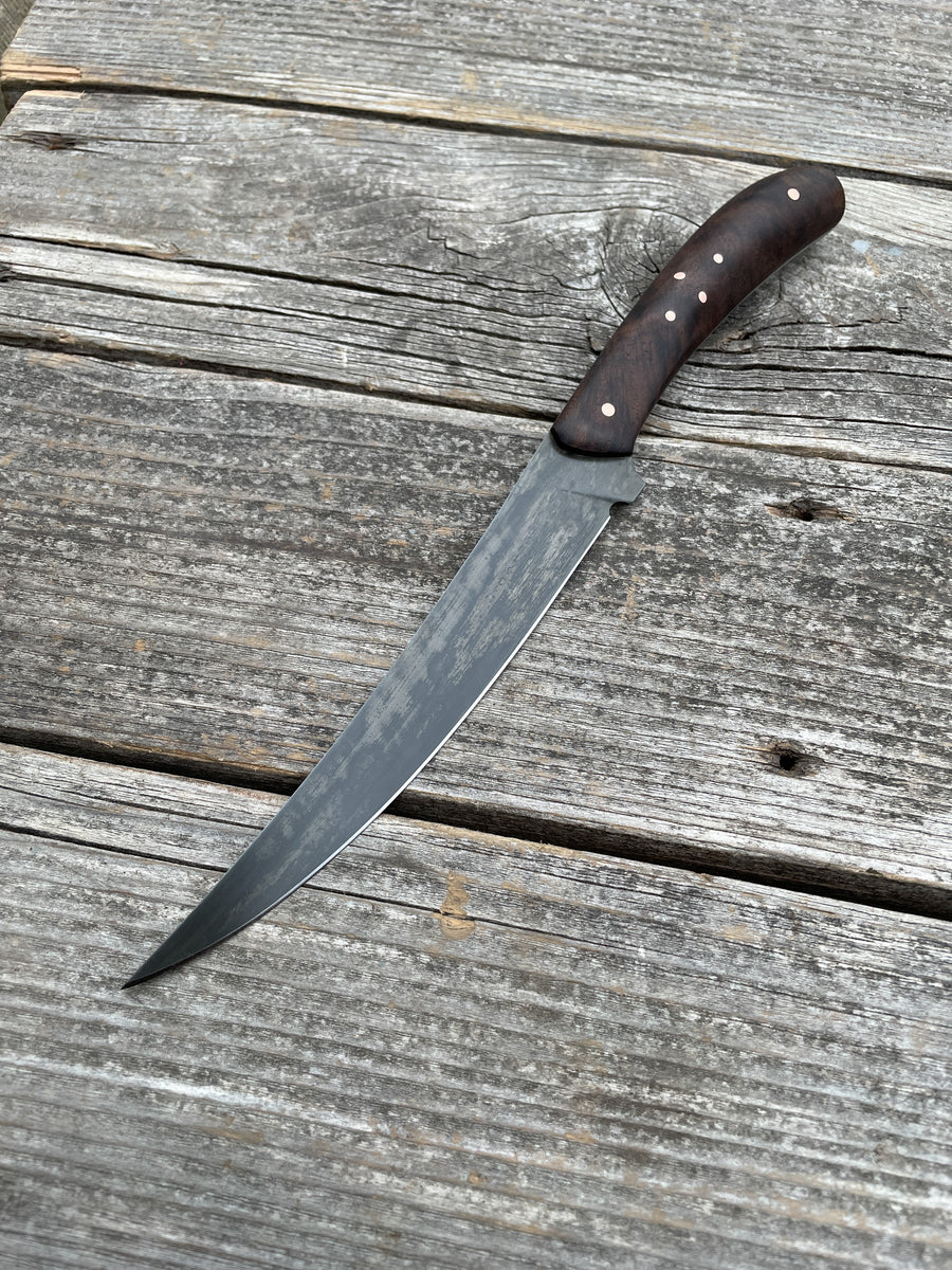 Mattei’s Boning/Fillet knife 6" — (Rigid) Curly Walnut & Copper