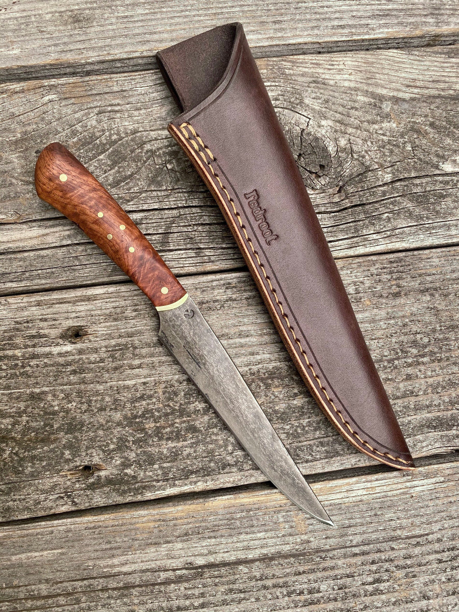 Bird & Trout Knife — Ambonya Burl & Brass