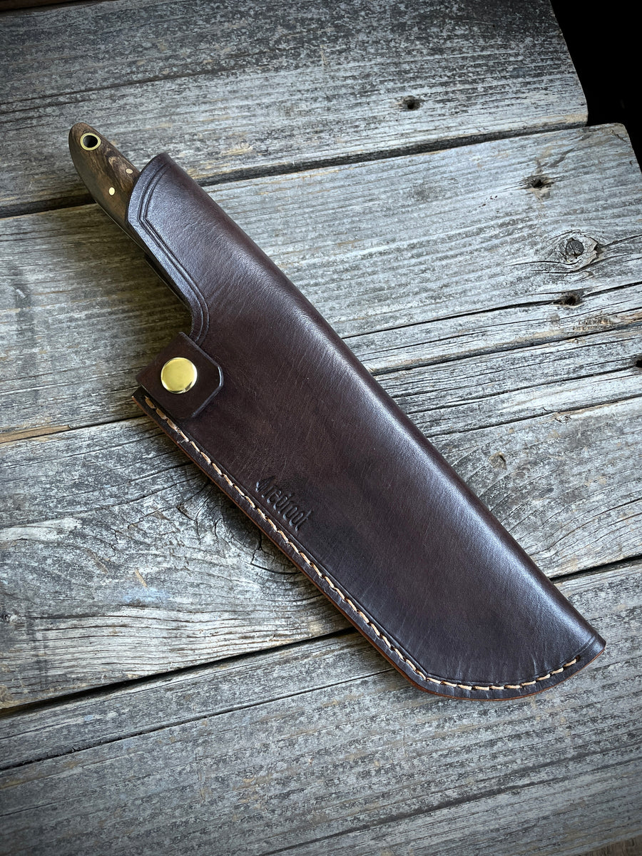 Western “Nakiri” Vegetable Knife— Maple Burl & brass