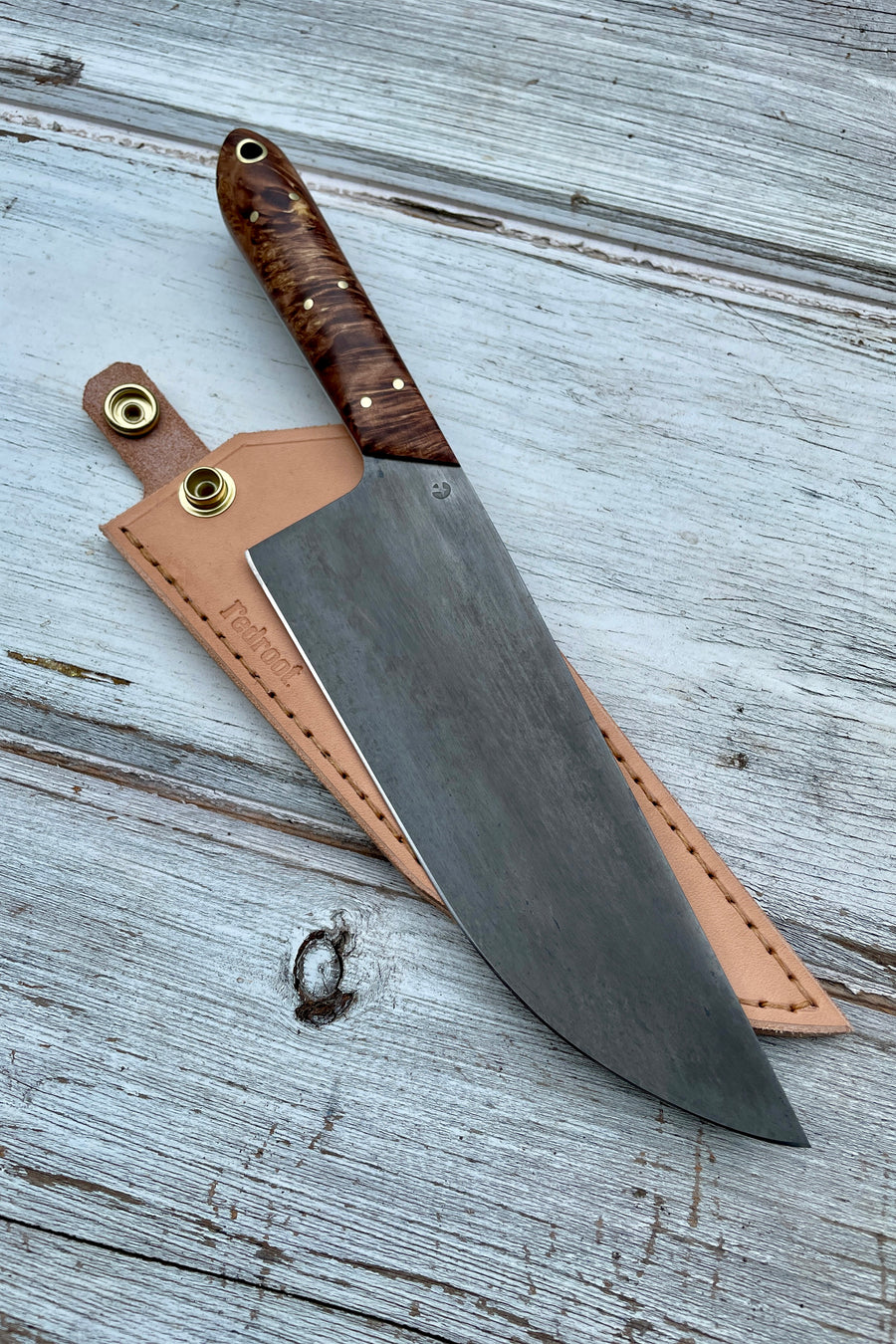 Western Chef’s Knife 7” — Dyed Elm Burl & Brass