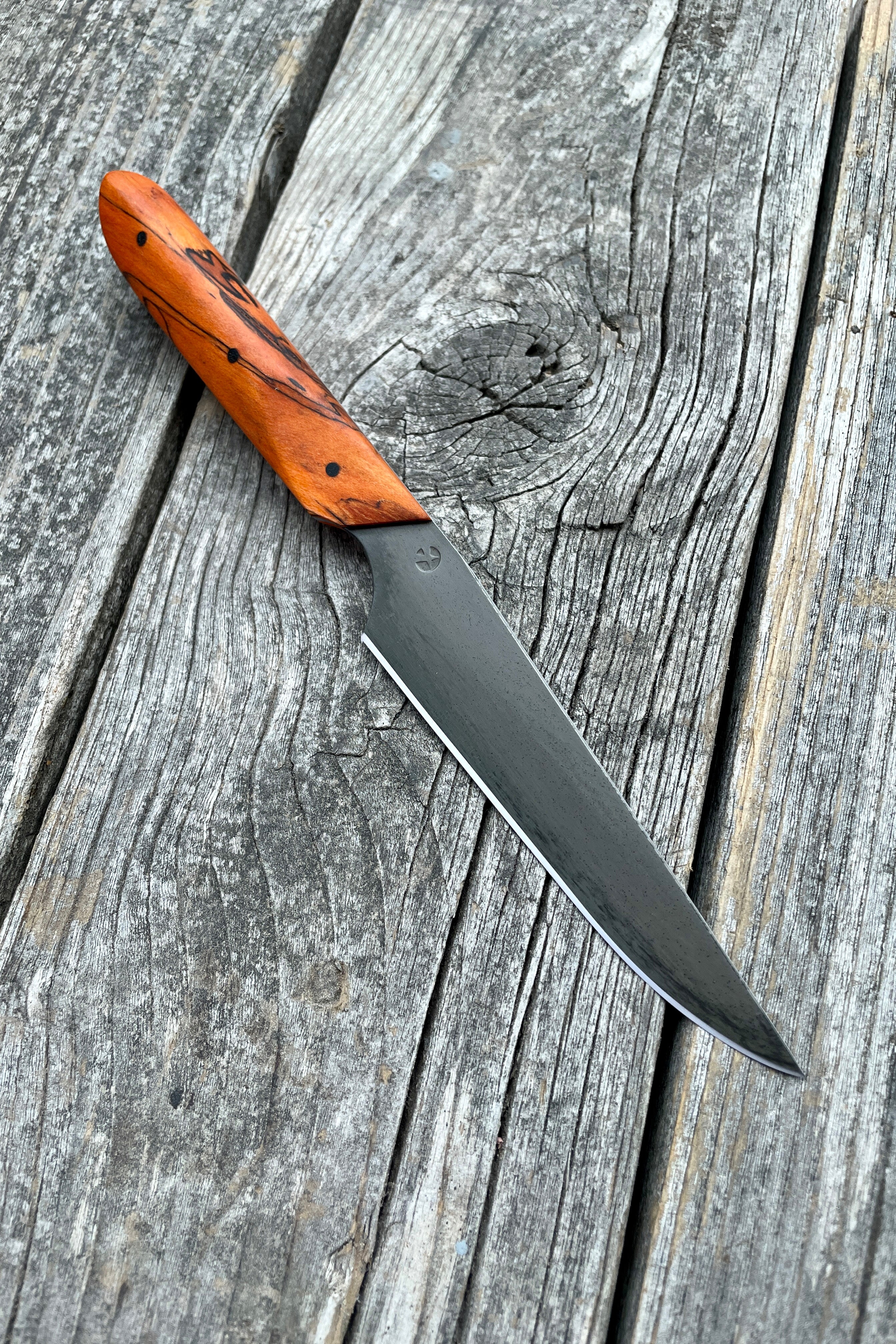 Western Paring Knife 3.75" — Dyed Spalted Maple & Linen Micarta