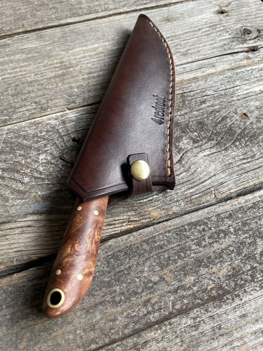 Western Mini-Chef's Knife — Maple Burl & Brass