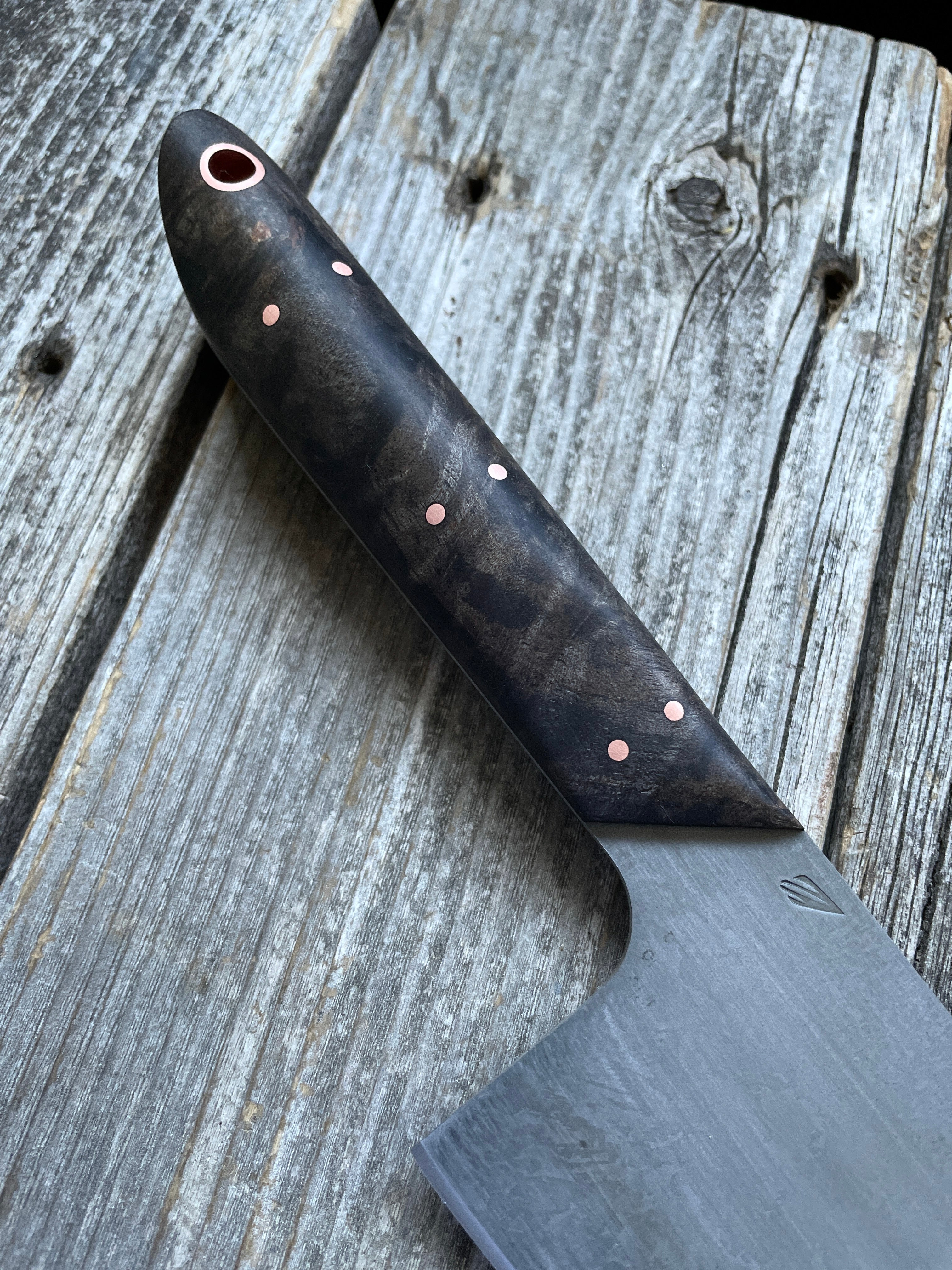 Western “Nakiri” Vegetable Knife— Maple Burl & Copper