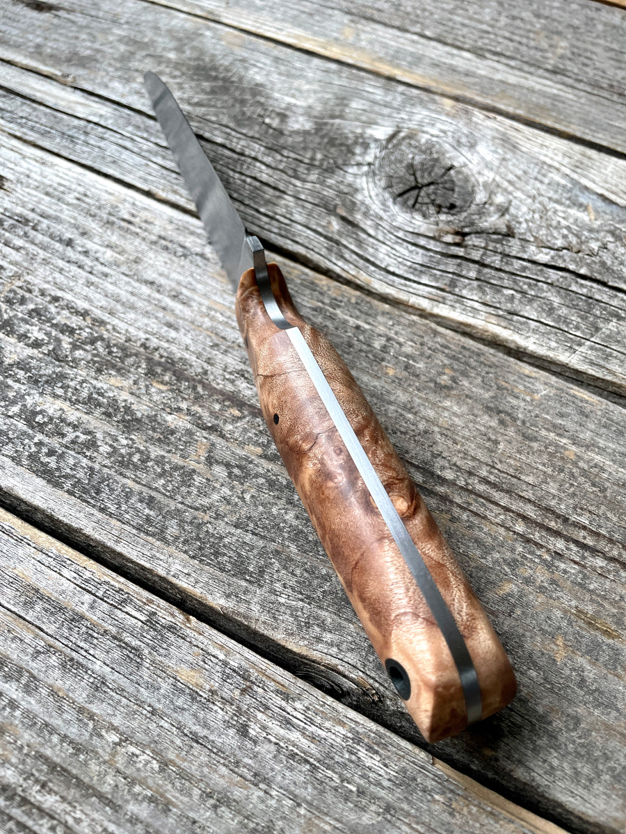 Drop-Point Harvester— Maple Burl & Linen Micarta