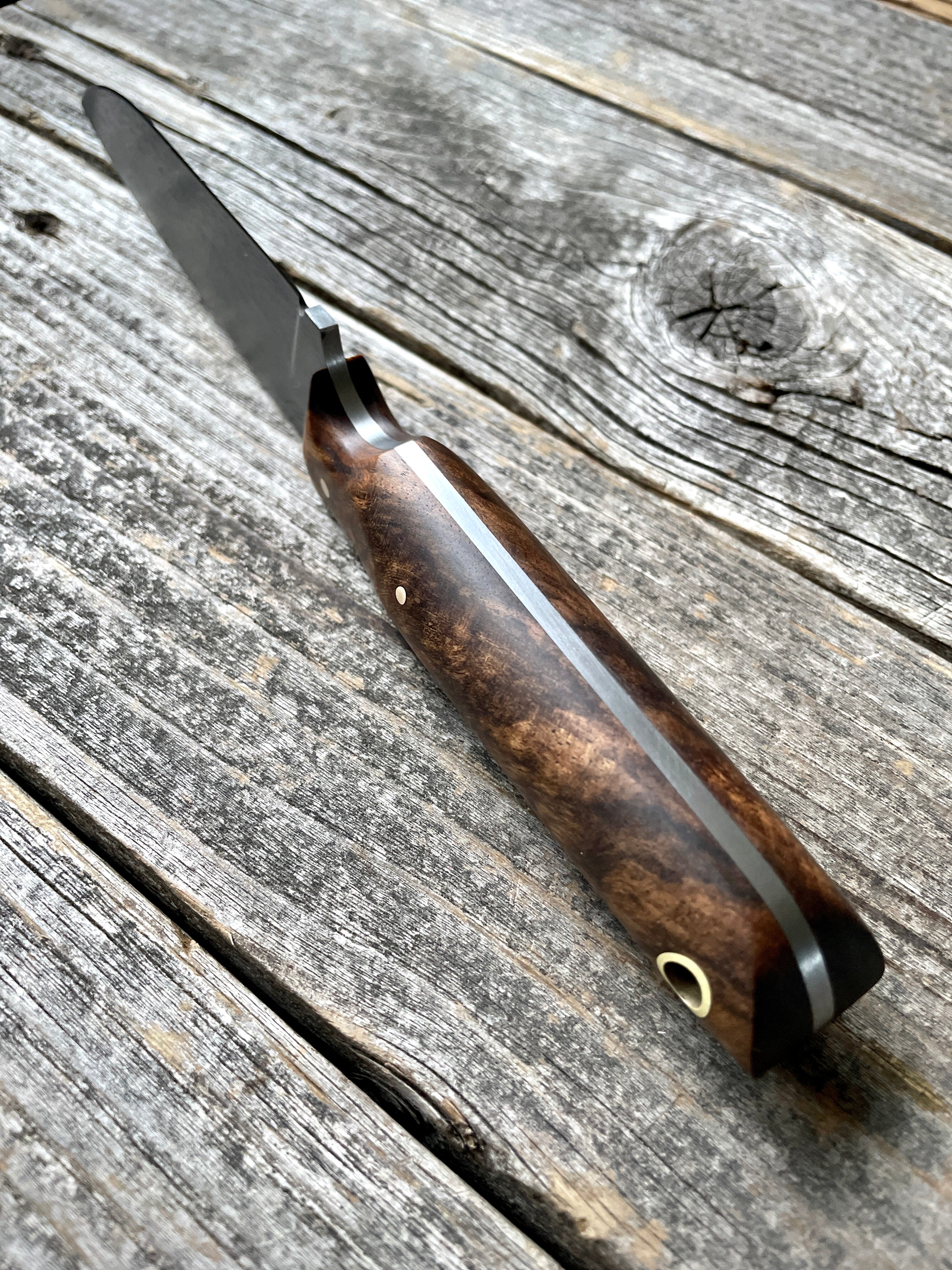 Drop-Point Harvester— Walnut Burl & Brass
